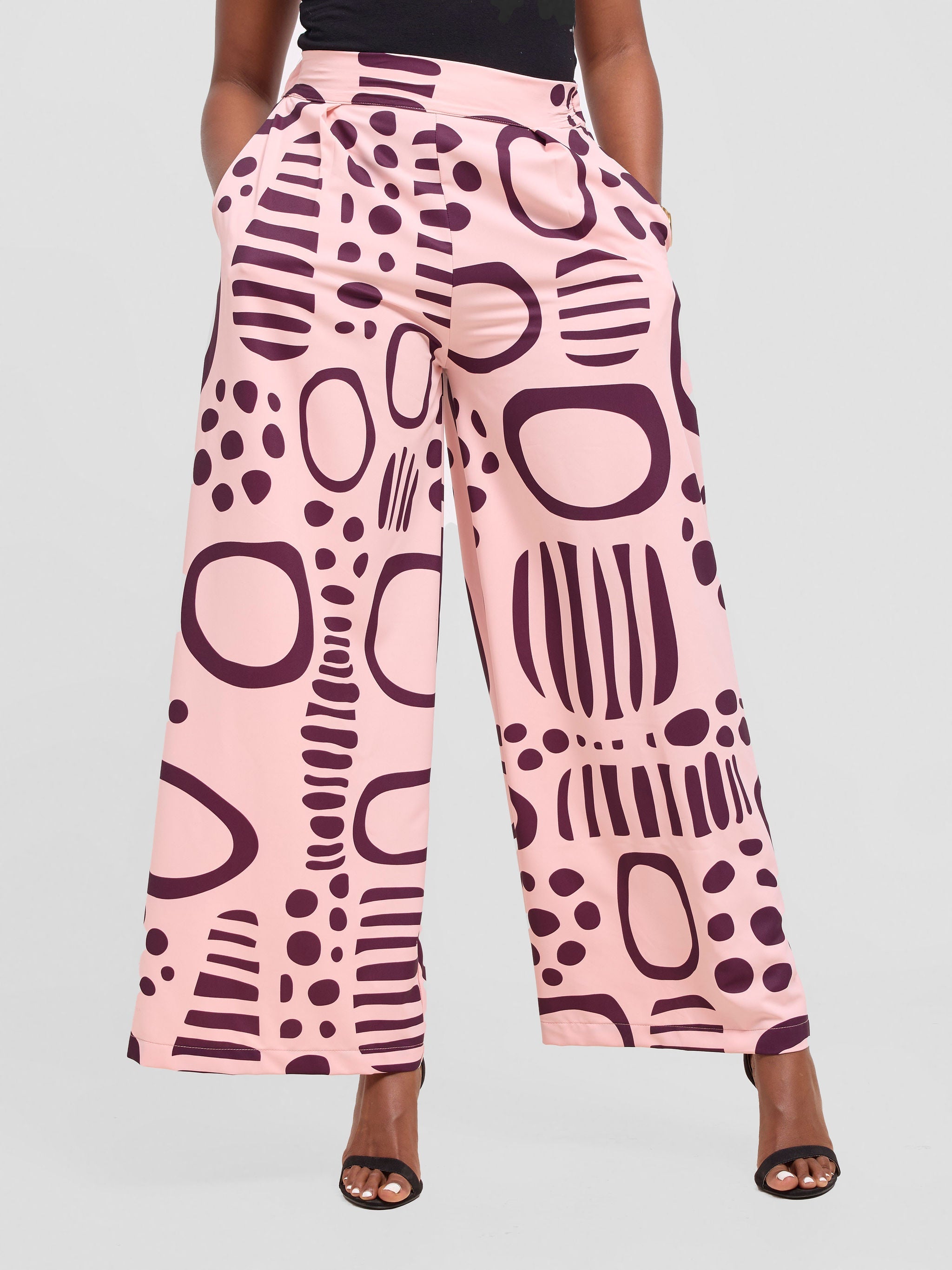 Vivo Ayla Crepe Pants - Pink / Burgundy Hawa Print