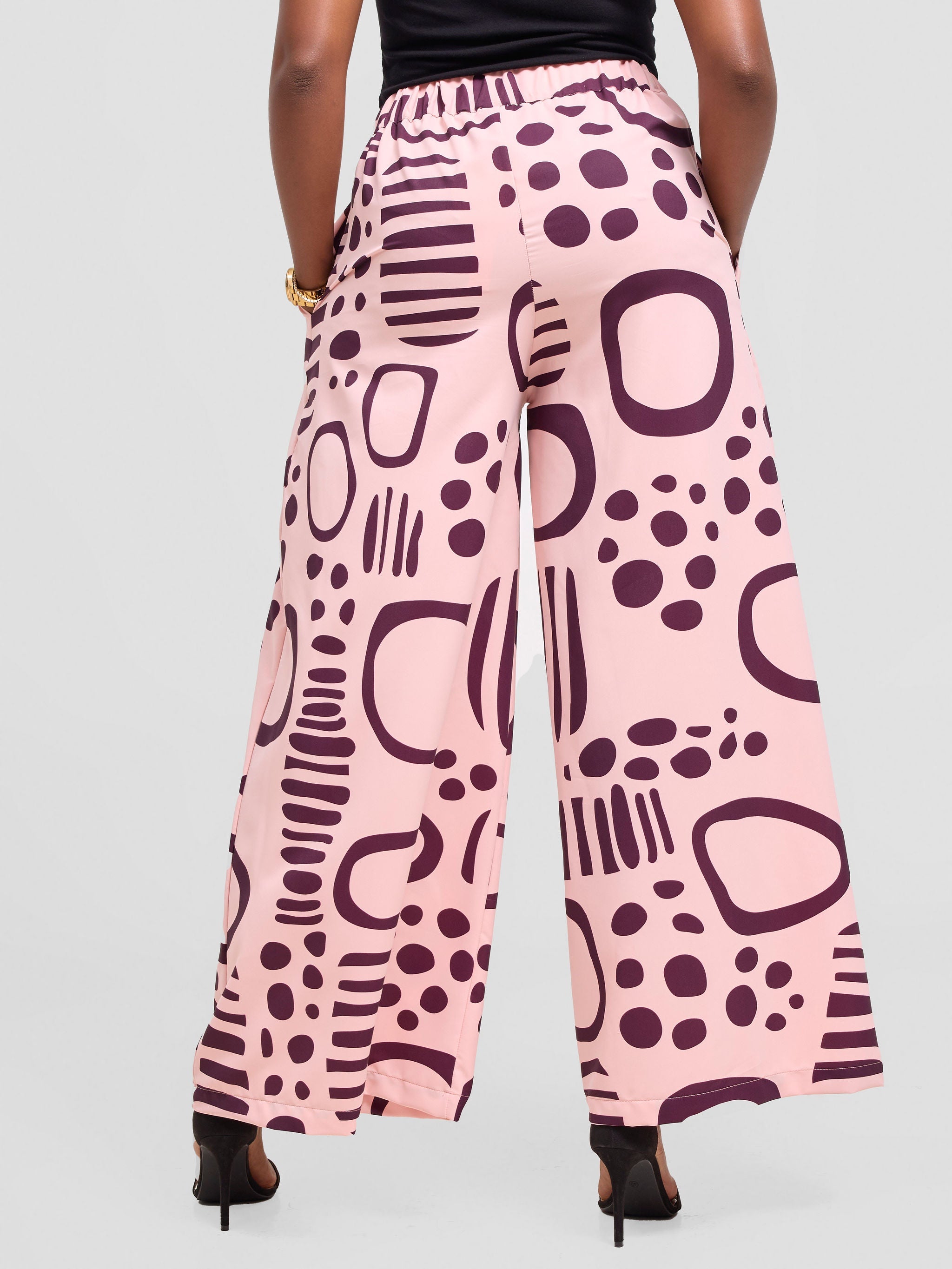 Vivo Ayla Crepe Pants - Pink / Burgundy Hawa Print