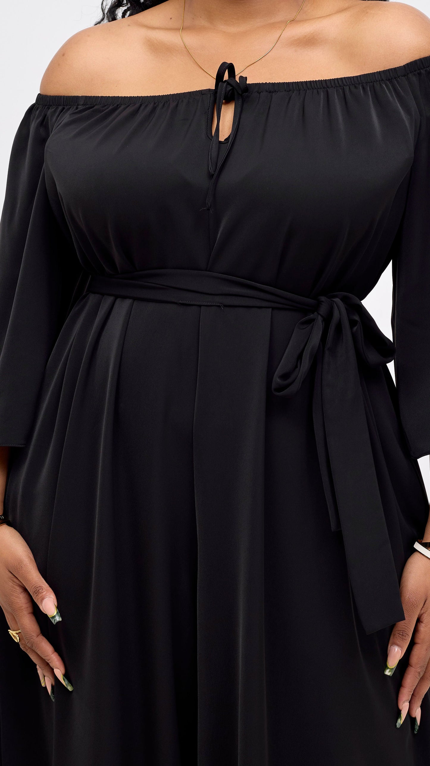 Vivo Zahari 3/4 Sleeve Off-Shoulder Jumpsuit - Black