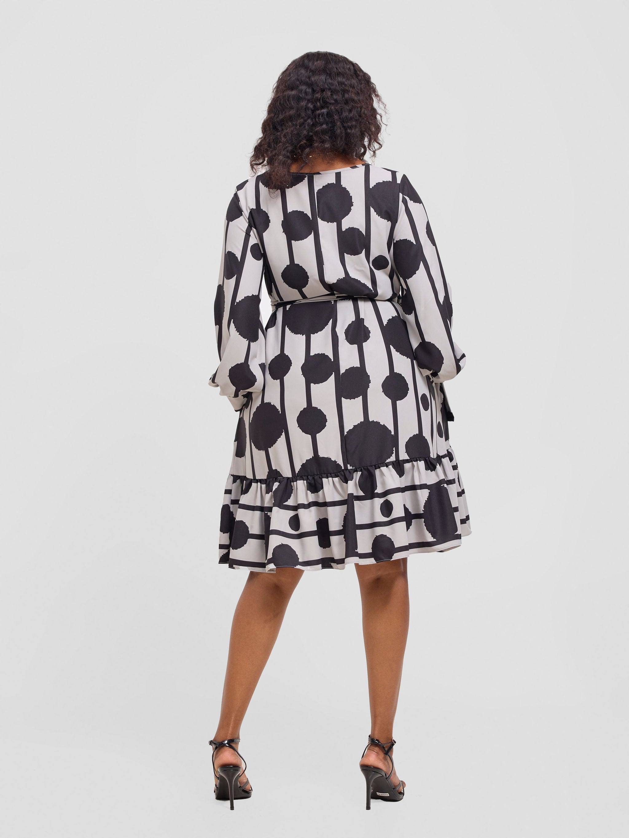 Vivo Serwa Tent Dress - Ash Grey / Black Doti Print