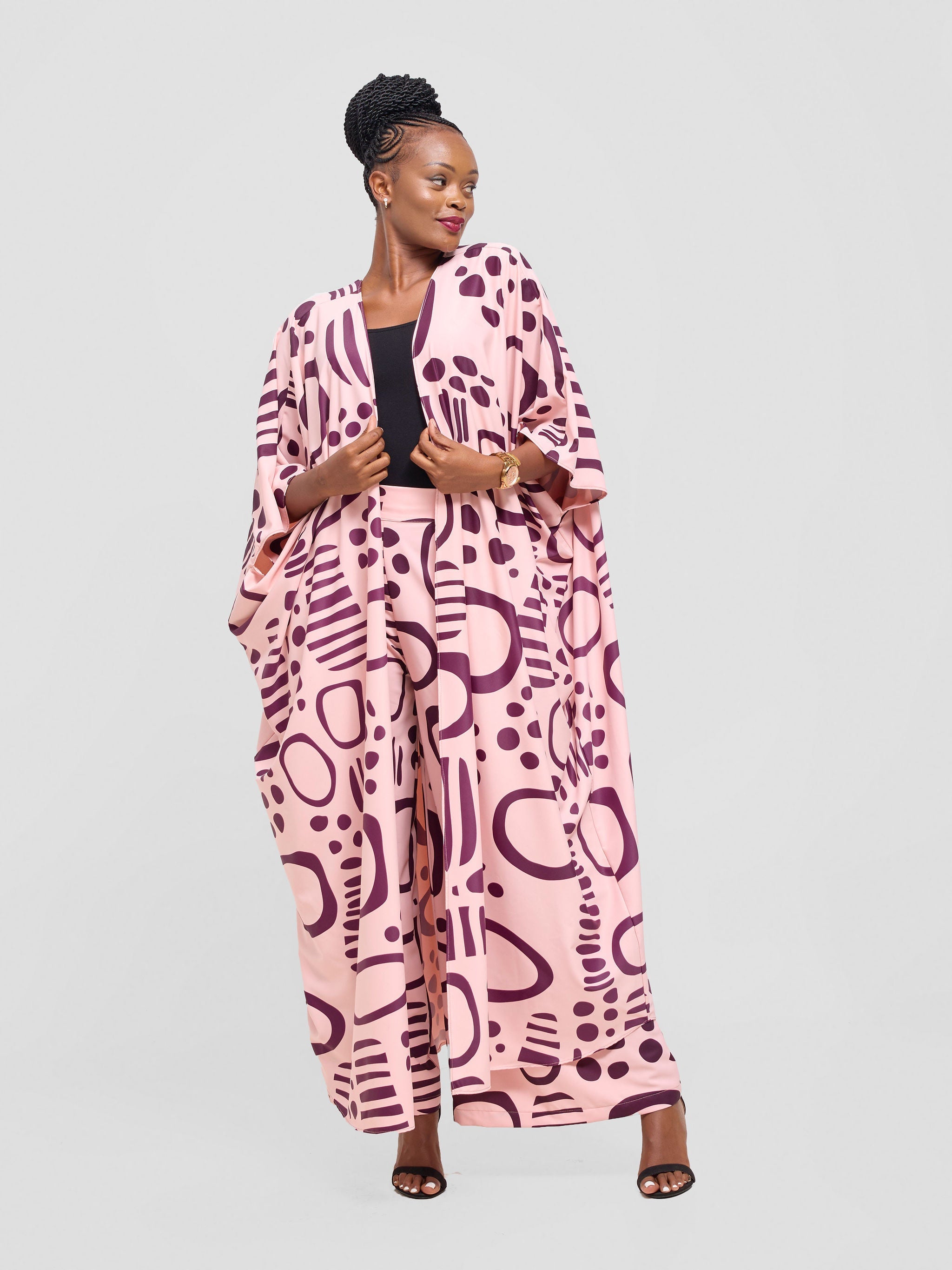 Vivo Ayla Maxi Kimono - Pink / Burgundy Hawa Print