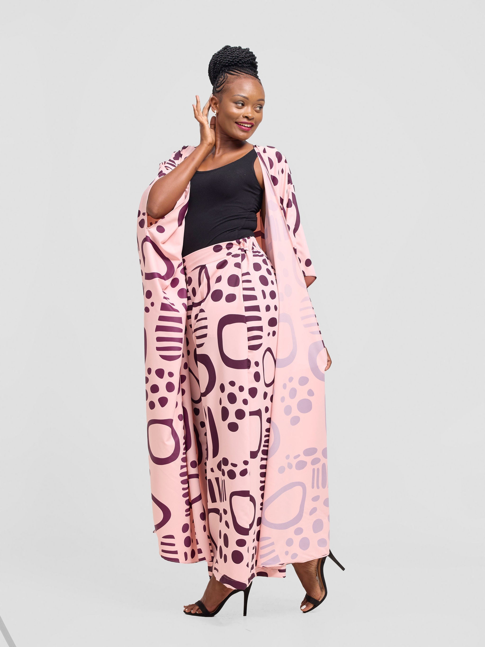 Vivo Ayla Maxi Kimono - Pink / Burgundy Hawa Print