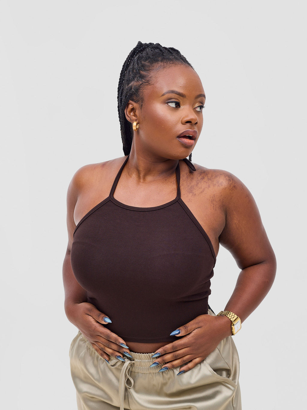 Zoya Basic Halter Tie Top - Chocolate