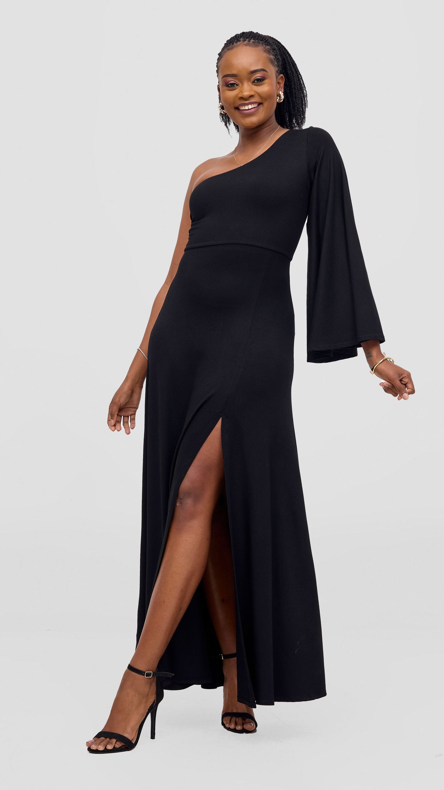 Vivo Ari One Shoulder Maxi Dress - Black