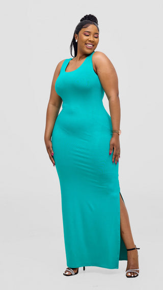 Vivo Ari Sleeveless Straight Maxi Slit Dress - Sea Green
