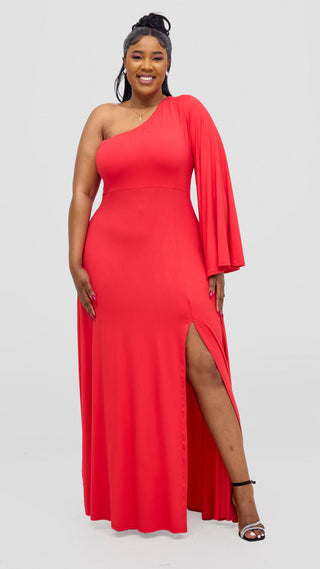 Vivo Ari One Shoulder Maxi Dress - Red