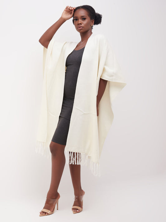 Vivo Basic Double Layered Wrap Poncho - Off White