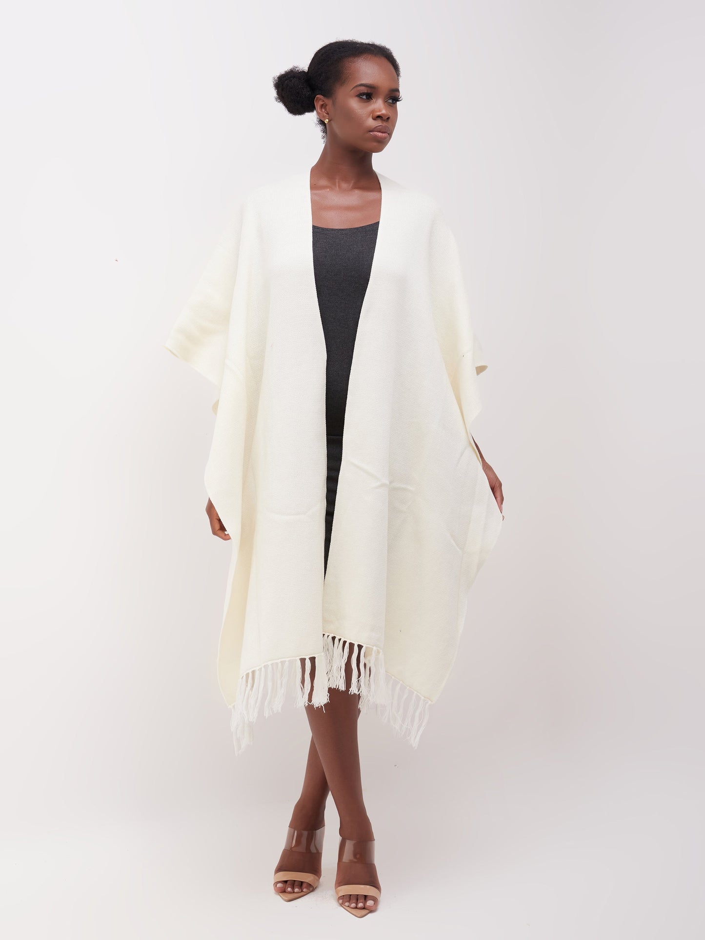Vivo Basic Double Layered Wrap Poncho - Off White