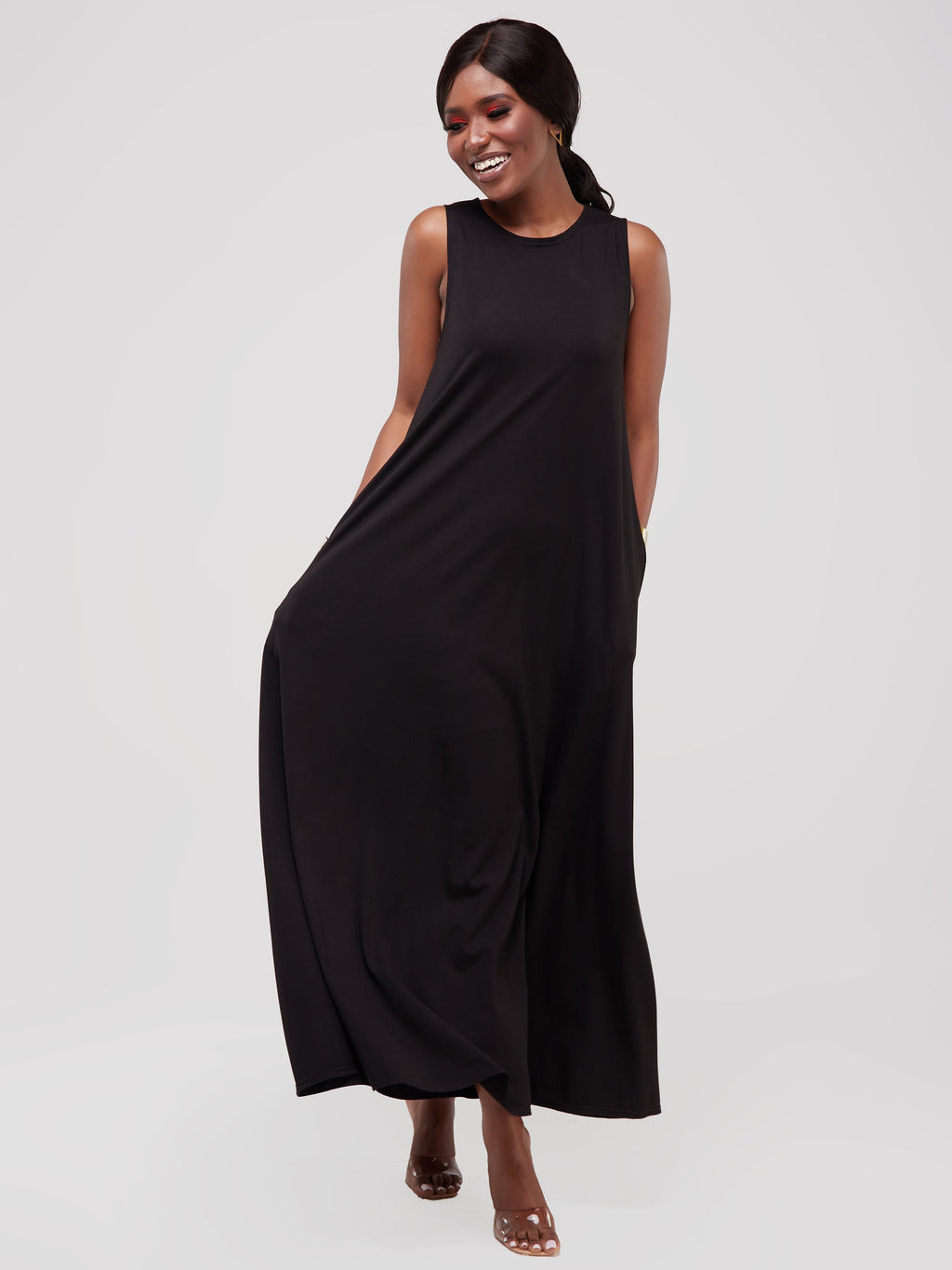 Vivo Basic Sleeveless Kena Tent Maxi Dress - Black