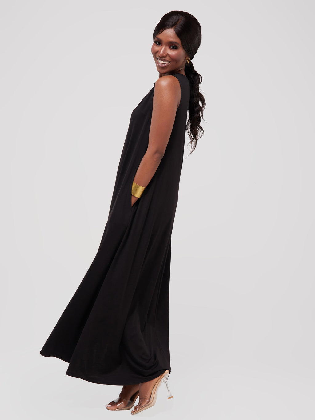 Vivo Basic Sleeveless Kena Tent Maxi Dress - Black