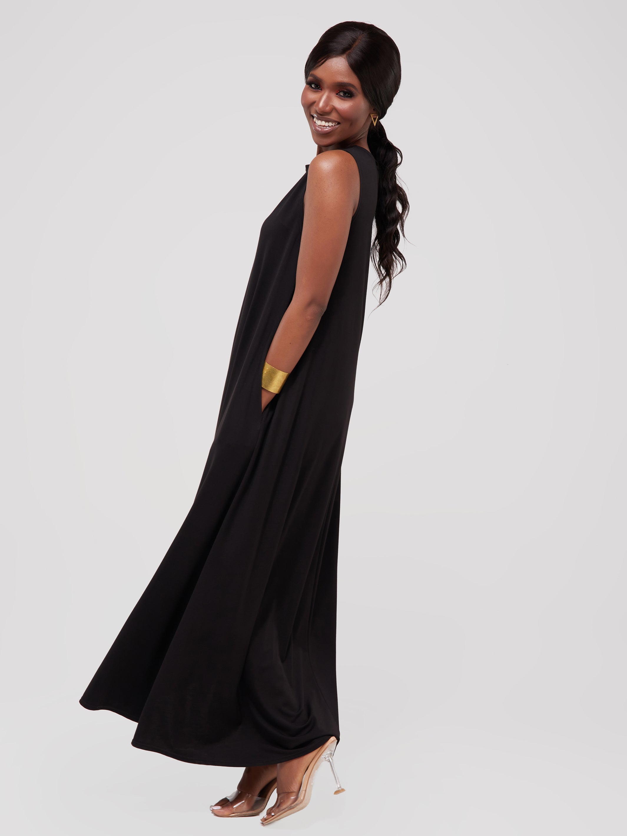 Vivo Basic Sleeveless Kena Tent Maxi Dress - Black
