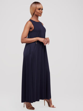 Vivo Basic Sleeveless Kena Tent Maxi Dress - Navy Blue