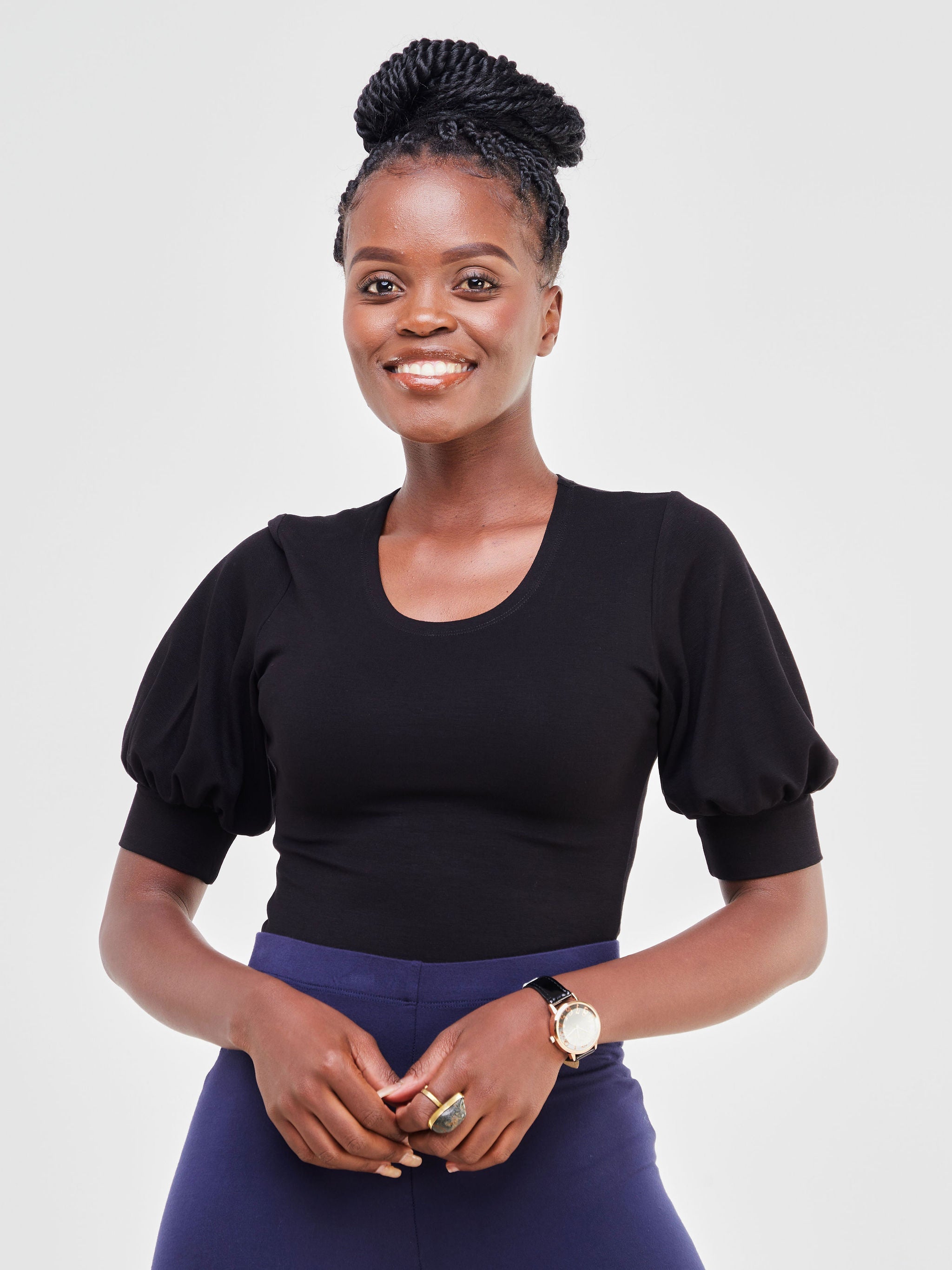 Vivo Tana Puff Sleeve Bodysuit - Black