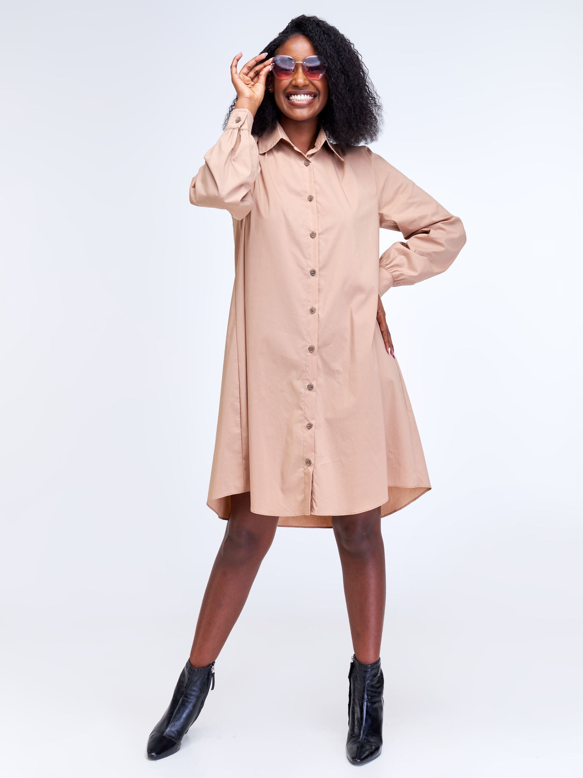 Safari Kaya Long Sleeve Shirt Dress - Taupe