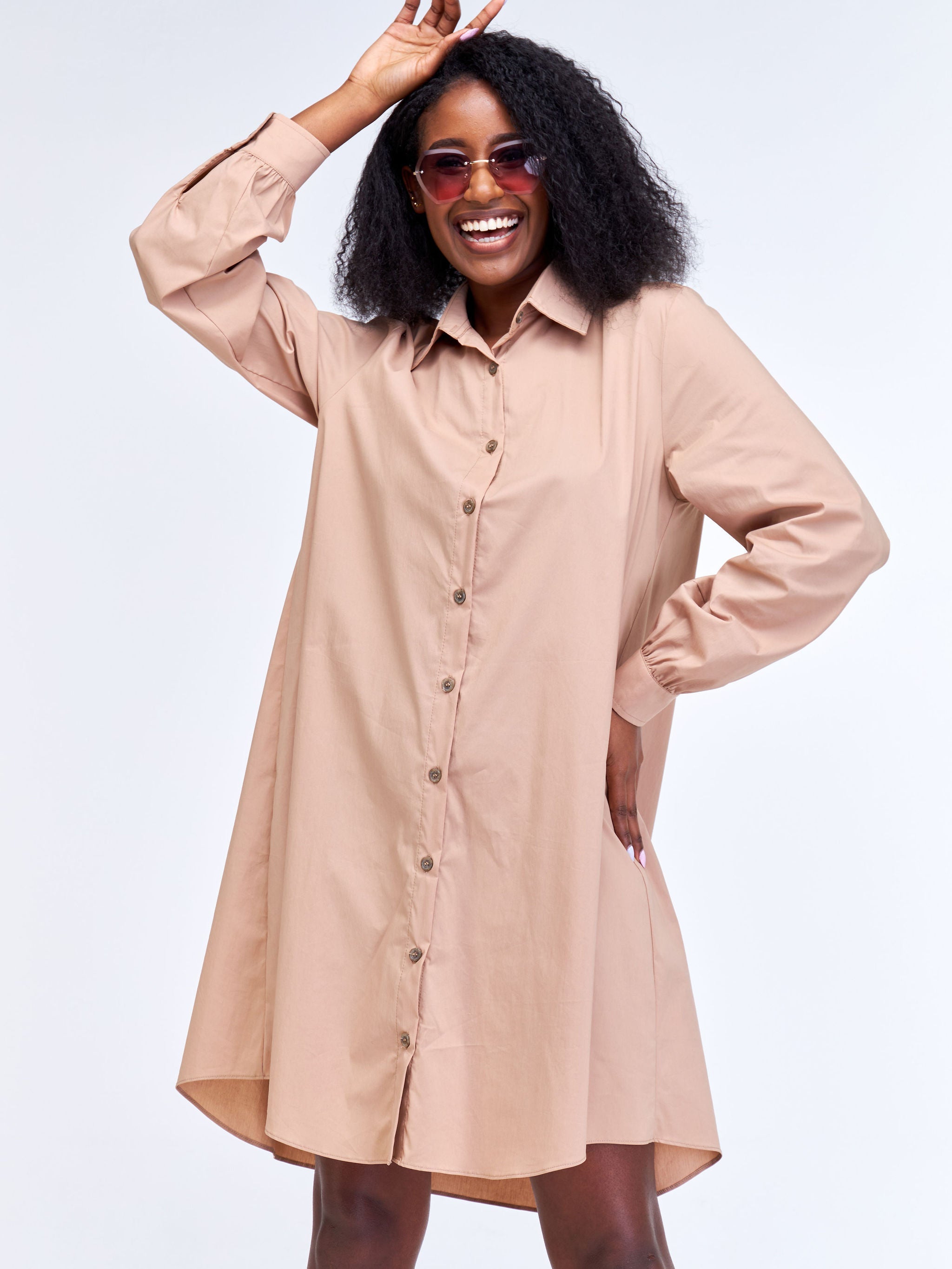 Safari Kaya Long Sleeve Shirt Dress - Taupe