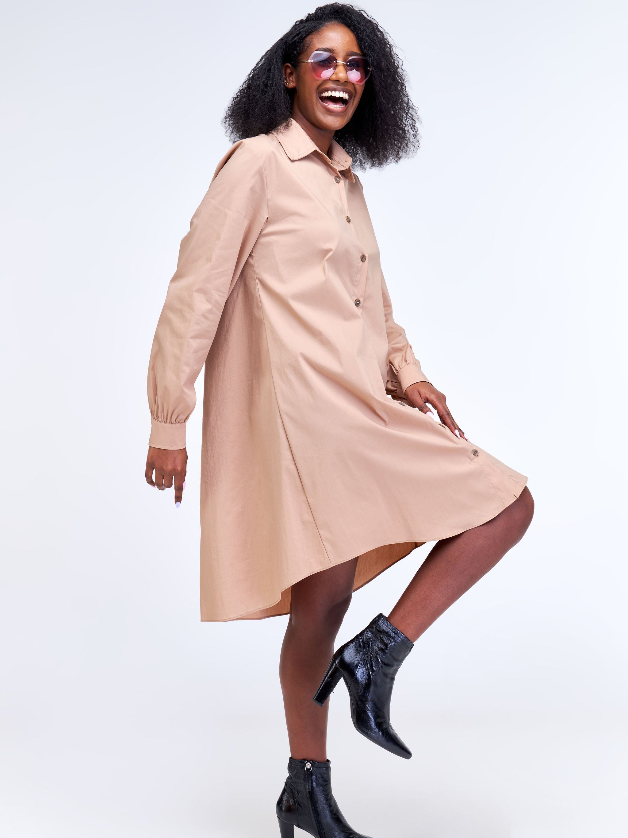 Safari Kaya Long Sleeve Shirt Dress - Taupe