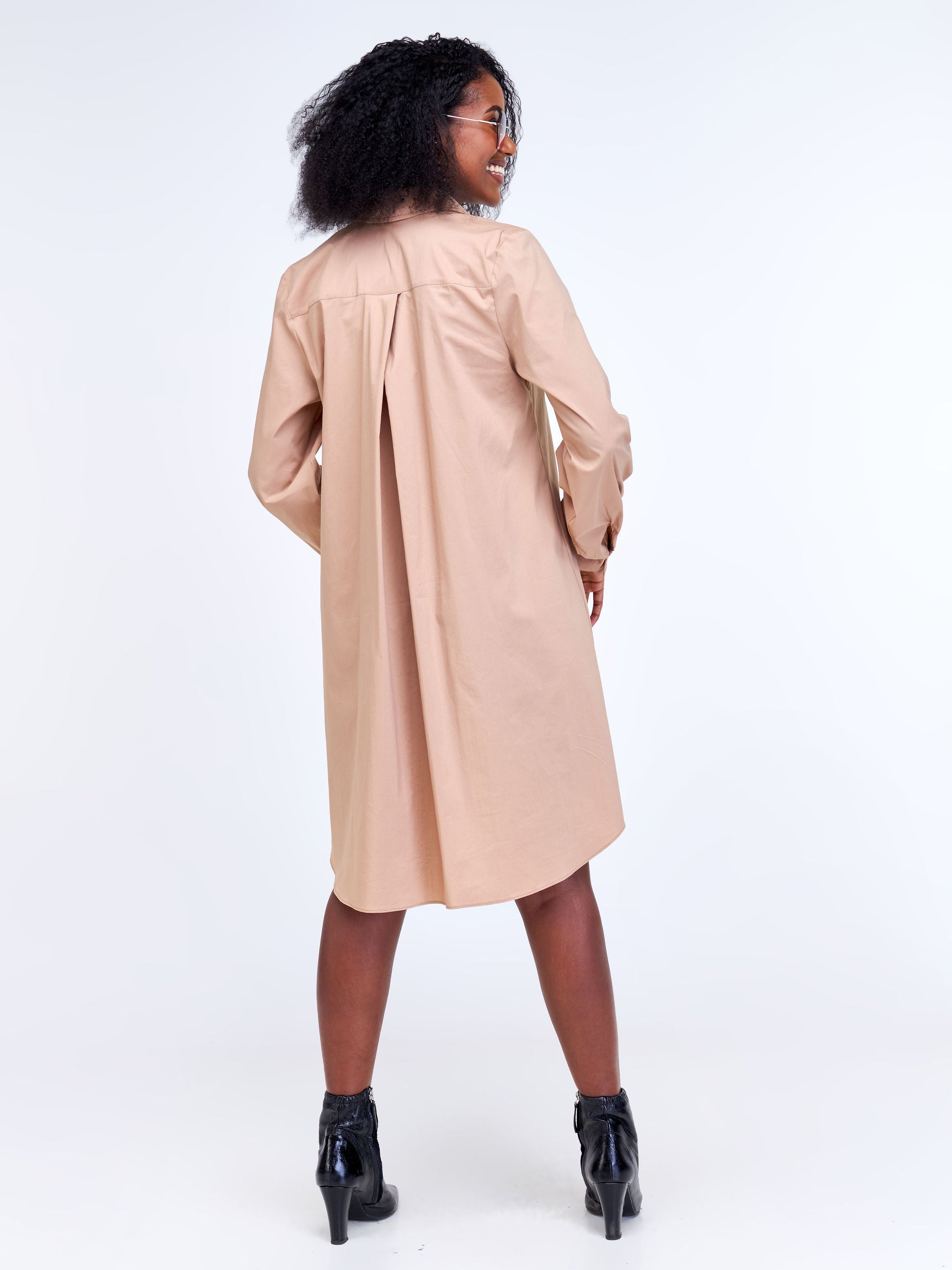 Safari Kaya Long Sleeve Shirt Dress - Taupe