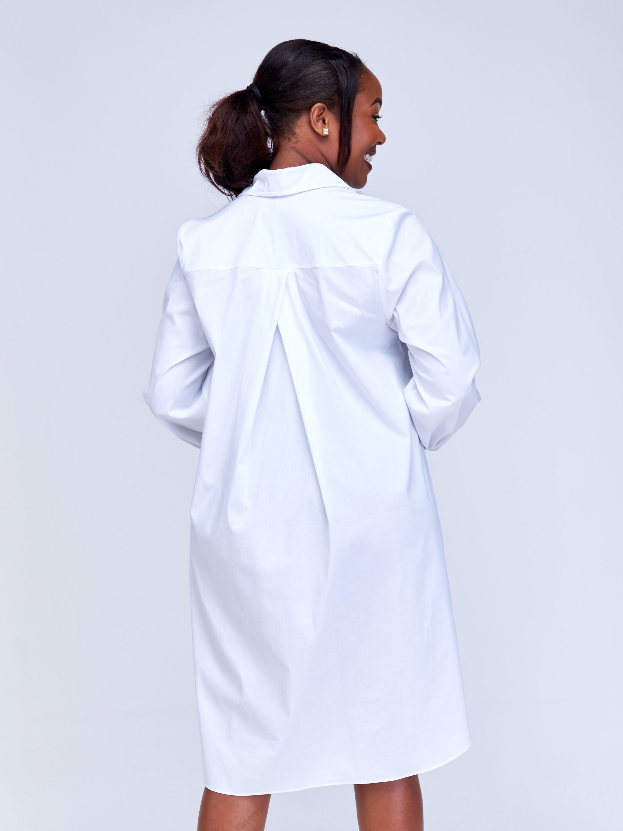 Safari Kaya Long Sleeve Shirt Dress - White