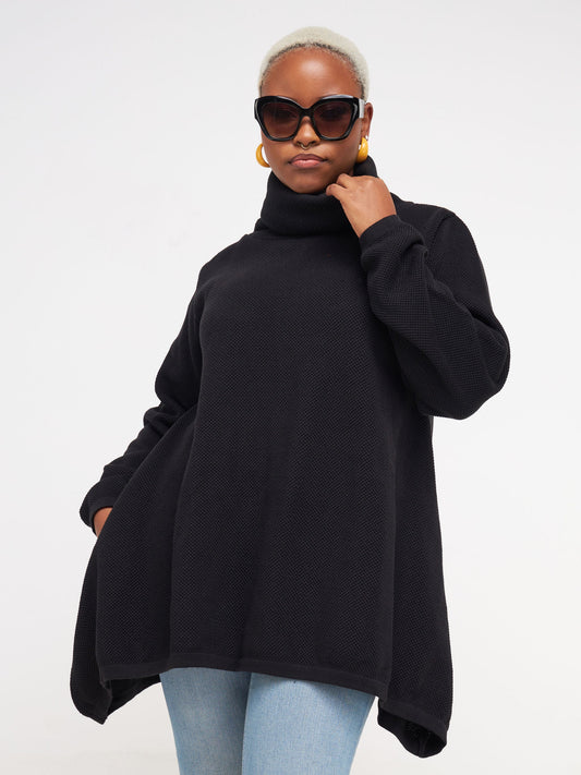 Vivo Cowl Neck Knit Sweater - Black