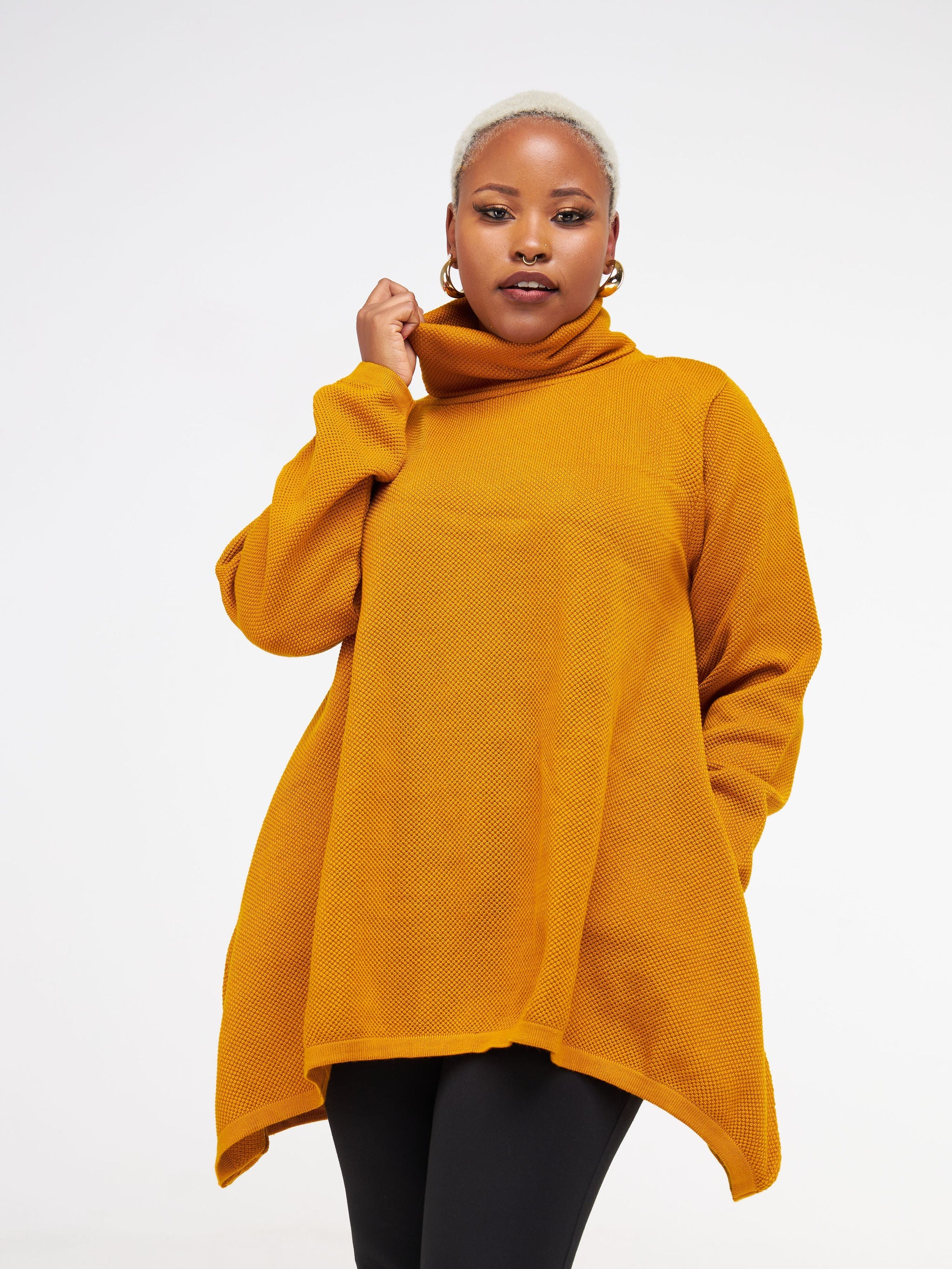 Vivo Cowl Neck Knit Sweater - Mustard