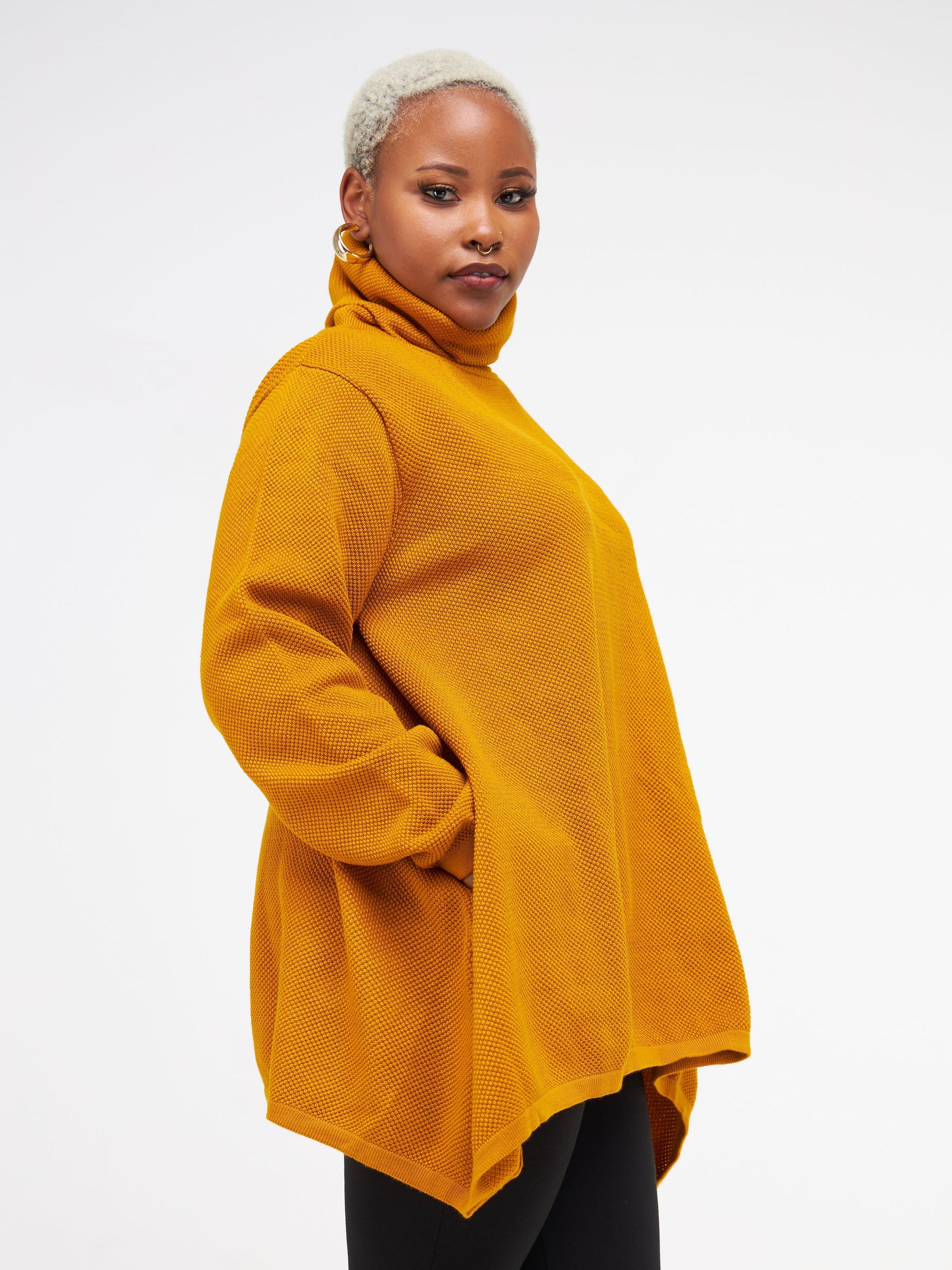 Vivo Cowl Neck Knit Sweater - Mustard