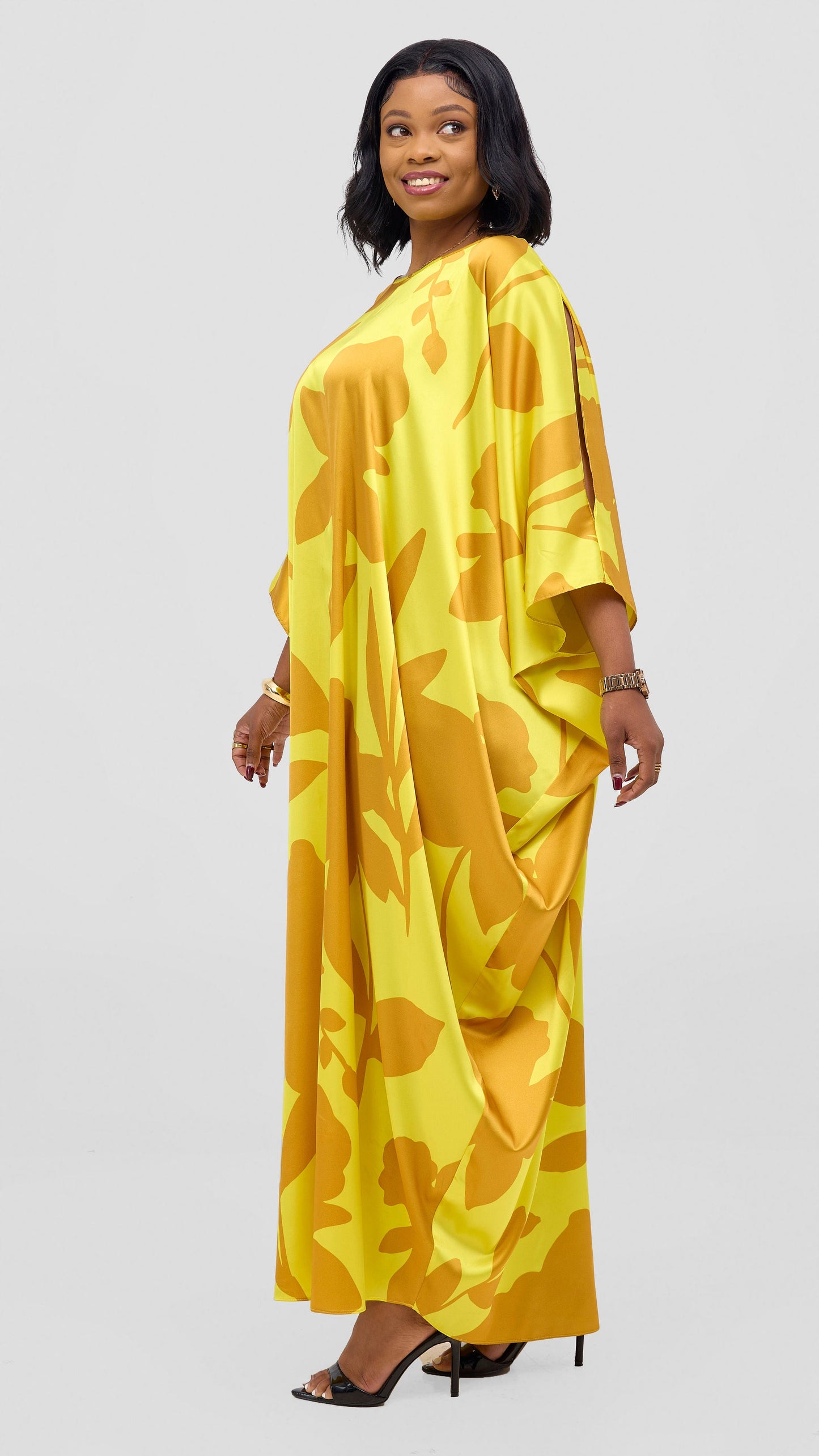 Vivo Lani Maxi Dress - Yellow / Dark Mustard Print