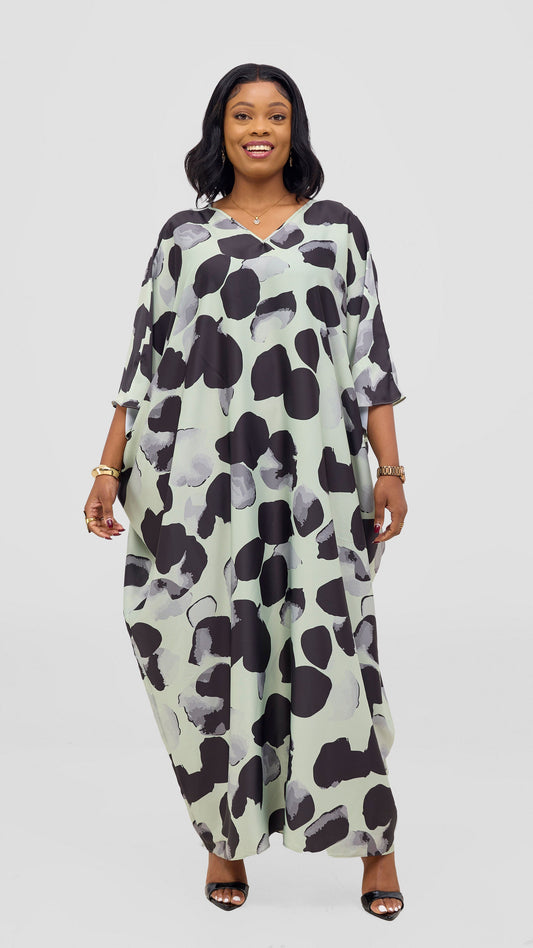 Vivo Keza V-Neck Maxi Kaftan - Olive / Black Arisi Print