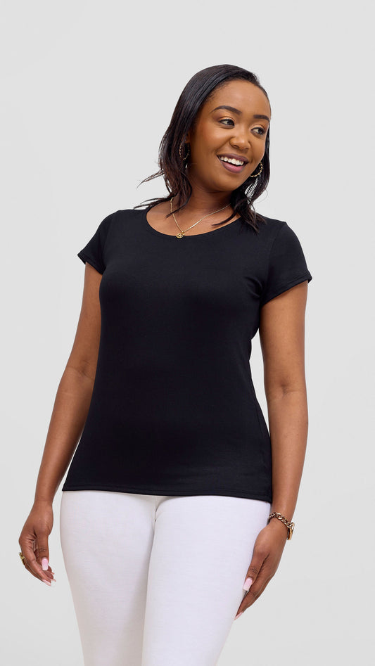 Vivo Basic Val Cap Sleeve Top - Black