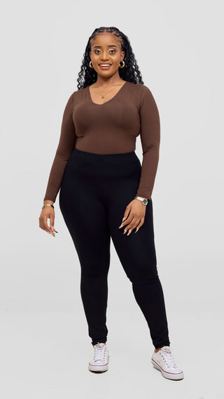 Vivo Everyday Long Sleeved Double Layered  Bodysuit - Chocolate Brown