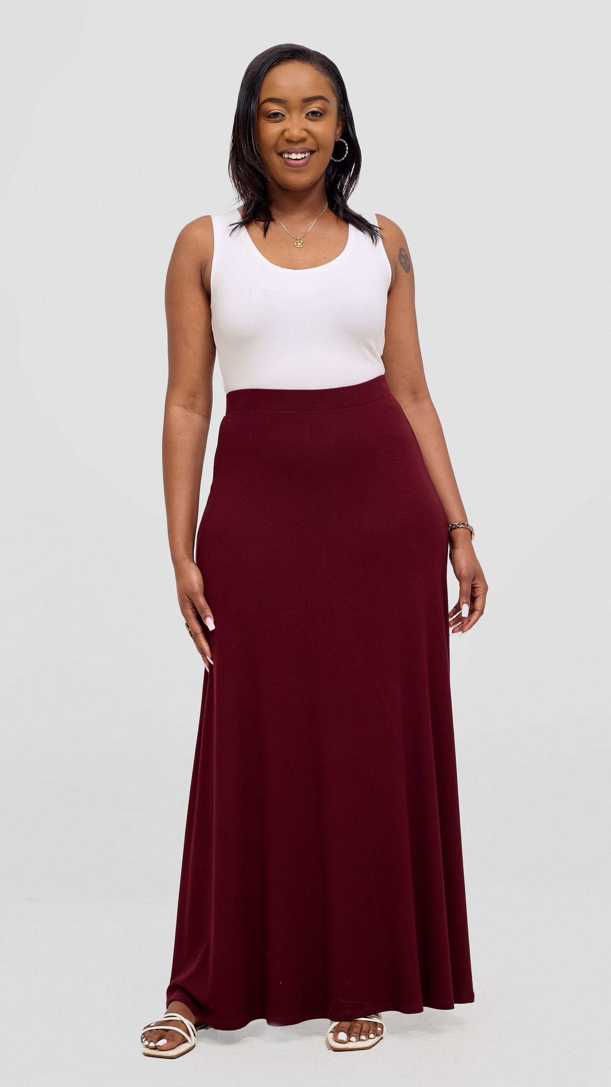 Vivo Basic A-line Maxi Skirt - Dark Maroon