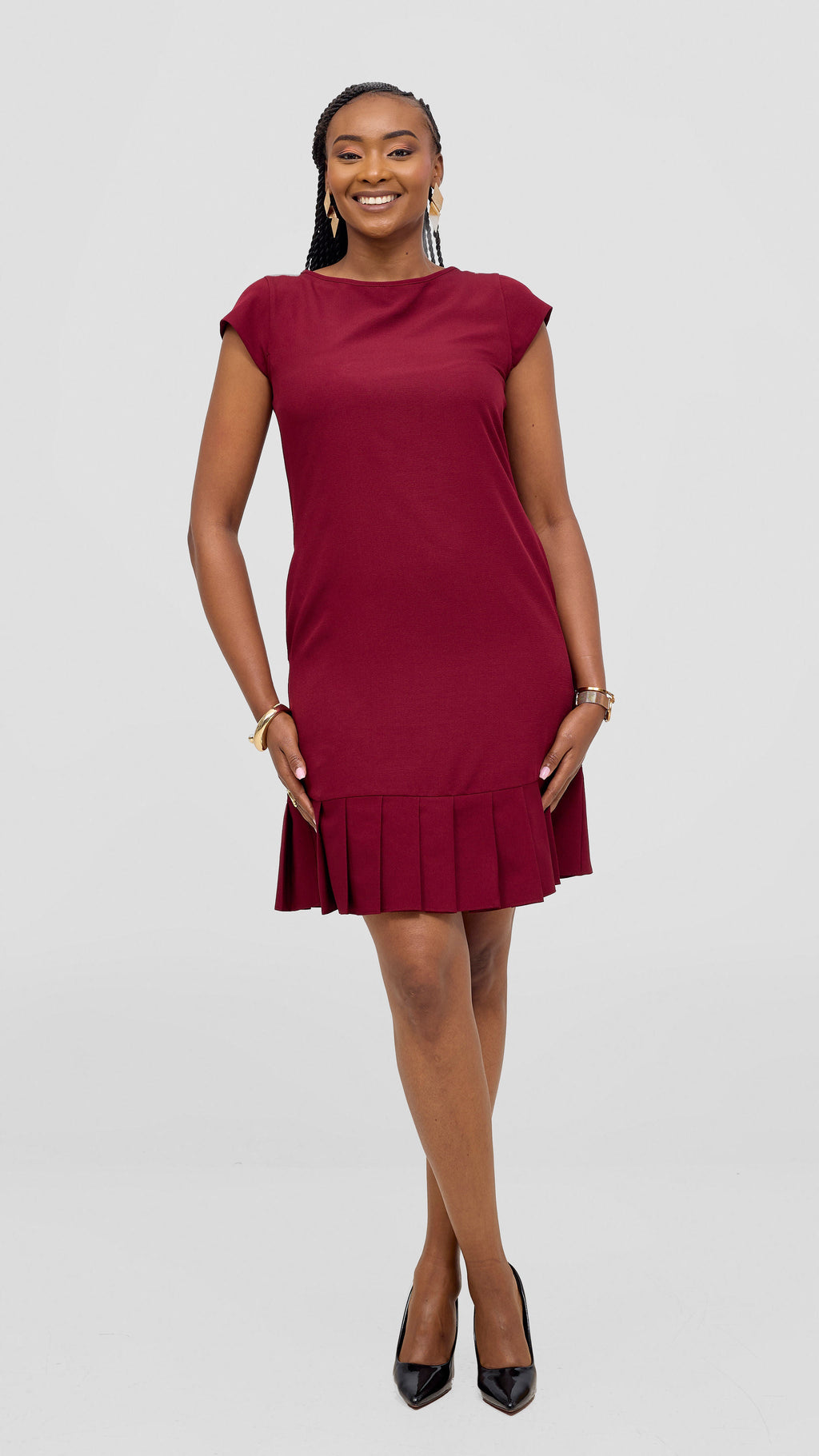 Vivo Diella Pleated Dress - Maroon