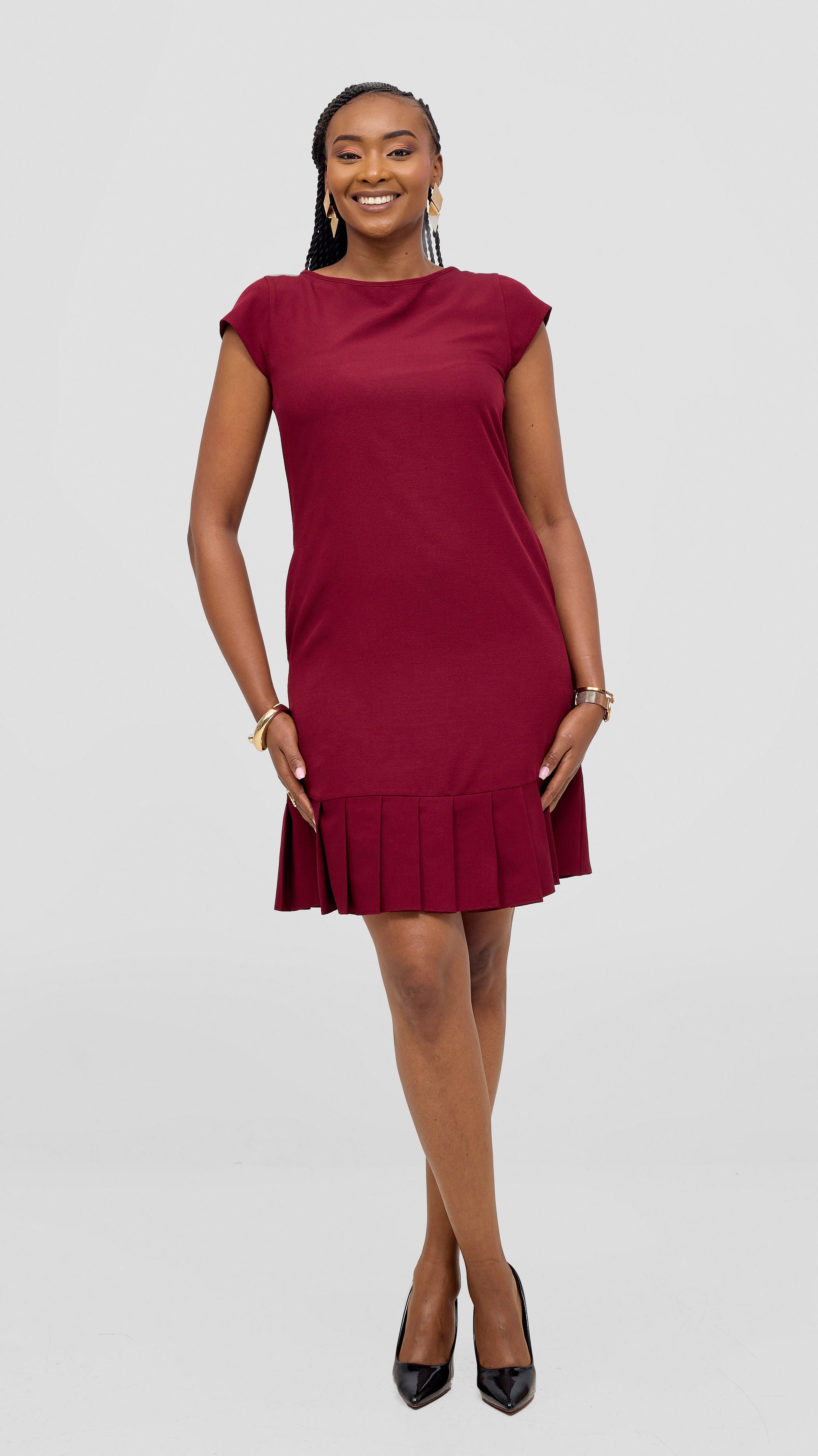Vivo Diella Pleated Dress - Maroon