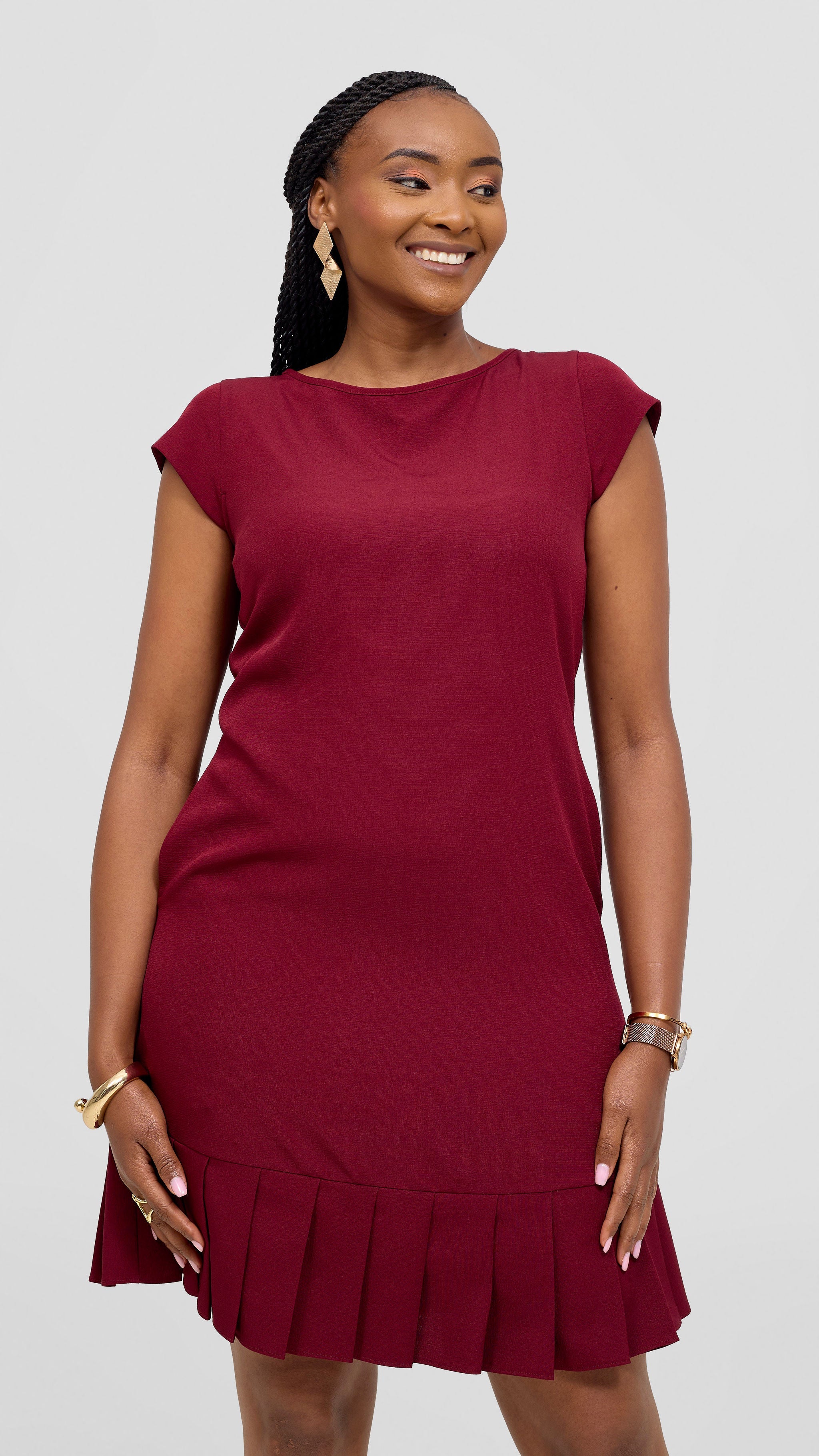 Vivo Diella Pleated Dress - Maroon