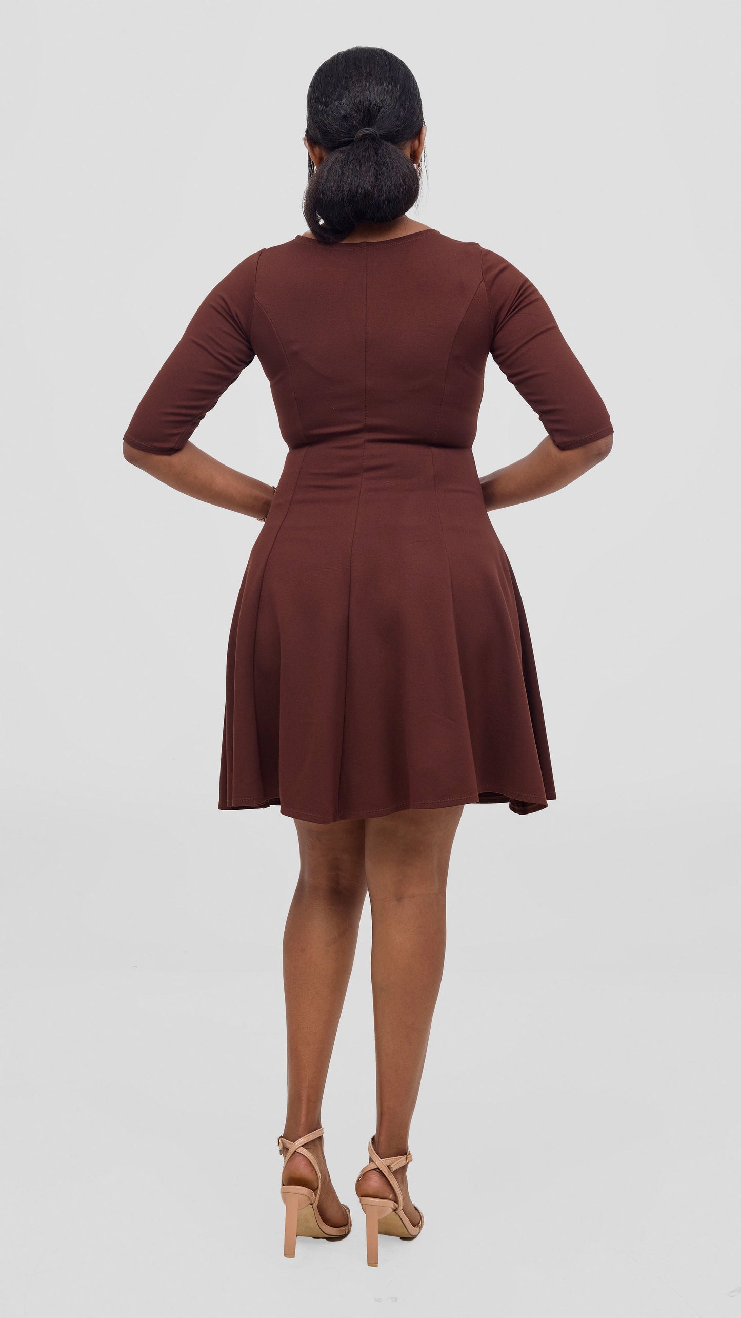Vivo Aleri A-Line Pleated Dress - Chocolate