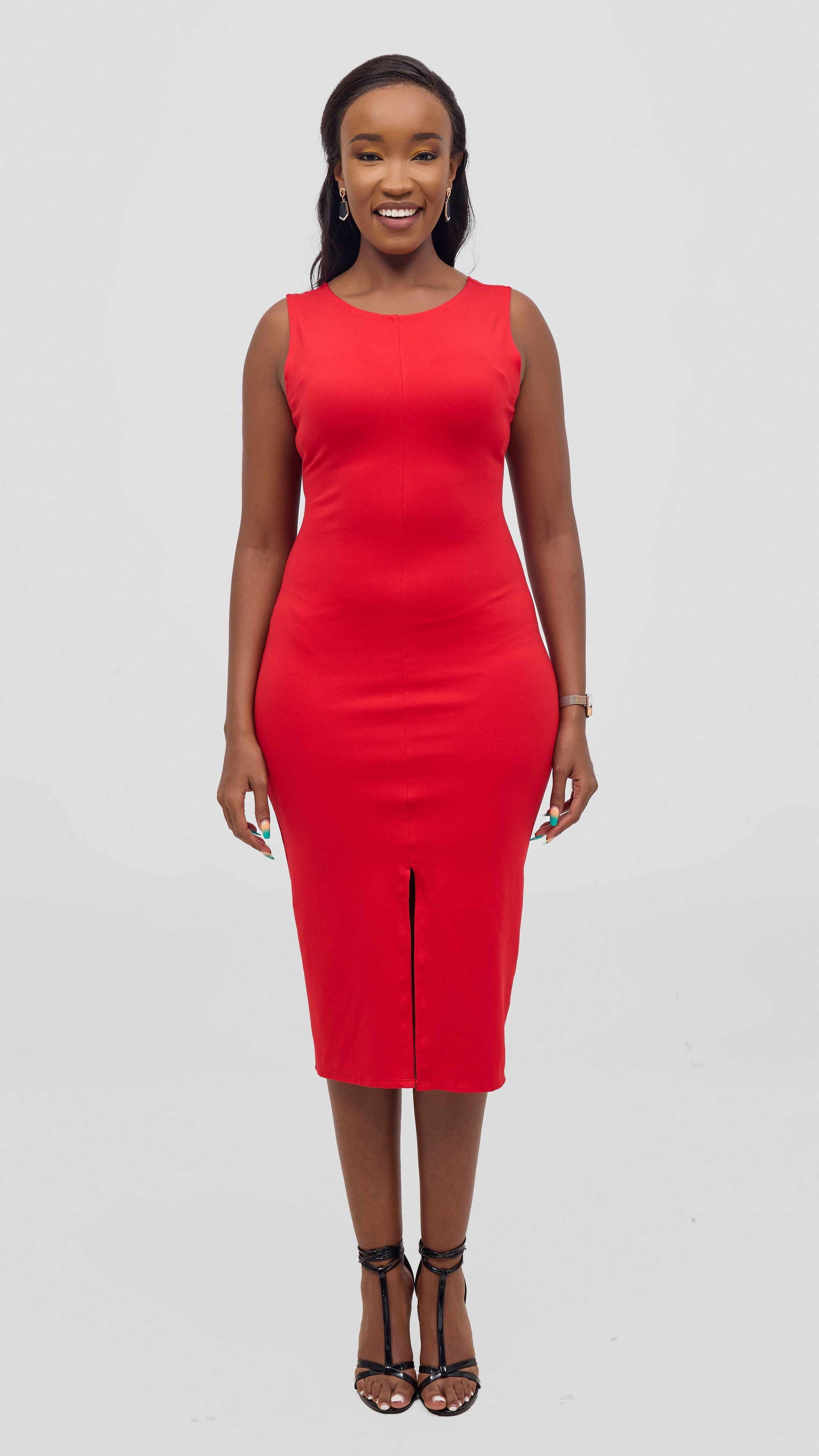 Vivo Aleri Front Slit Sheath Dress - Red