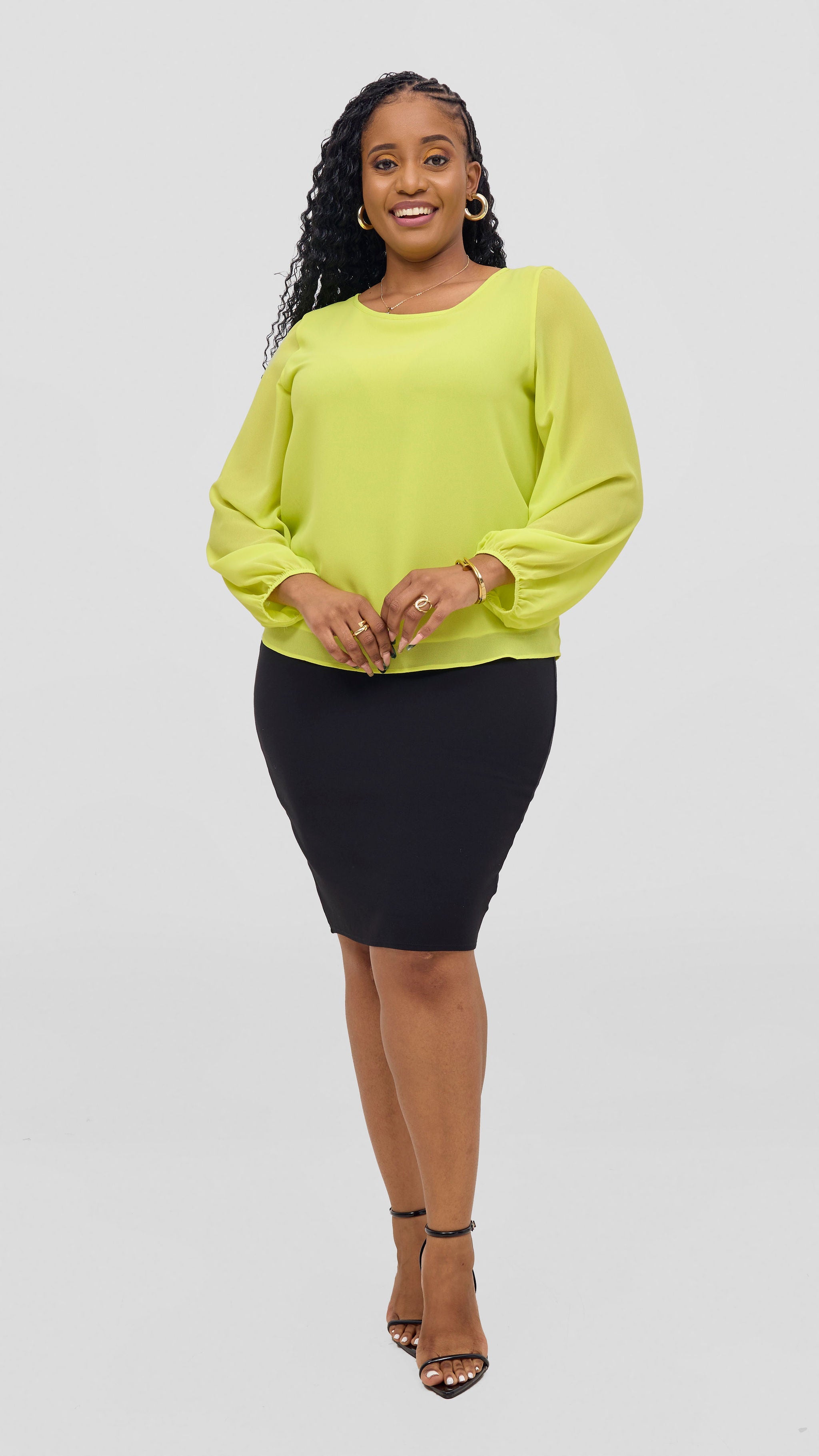 Vivo Basic Chiffon Bishop Sleeve Top (Double Layered) - Yellow