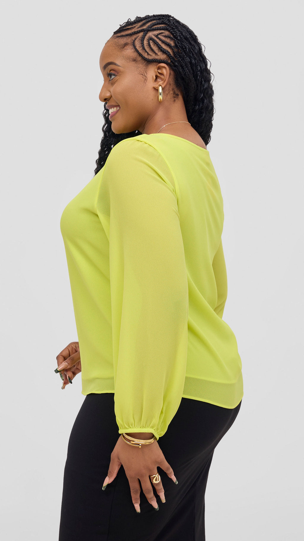 Vivo Basic Chiffon Bishop Sleeve Top (Double Layered) - Yellow