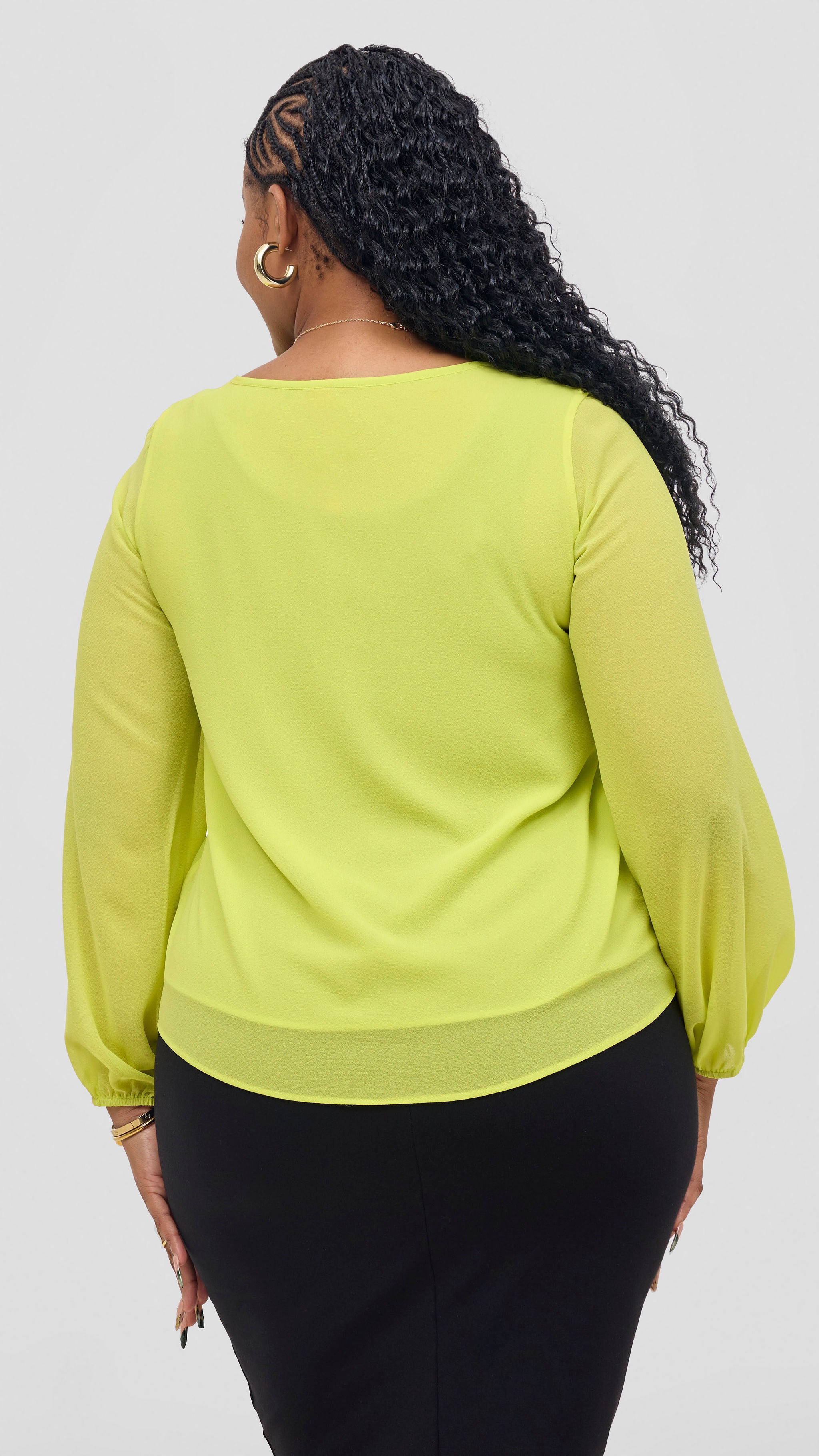 Vivo Basic Chiffon Bishop Sleeve Top (Double Layered) - Yellow