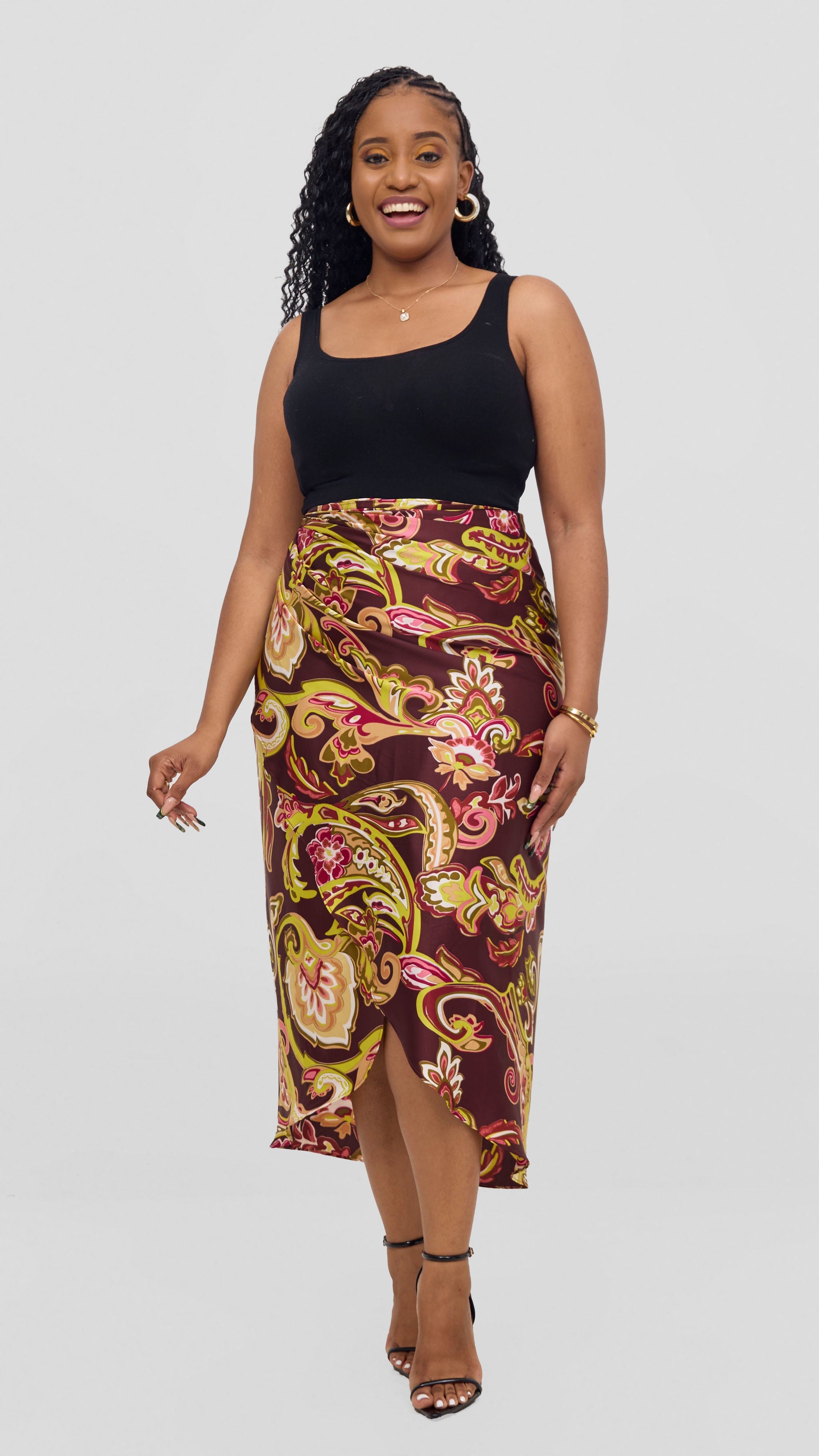 Vivo Sarong Skirt - Burgundy / Tan Print