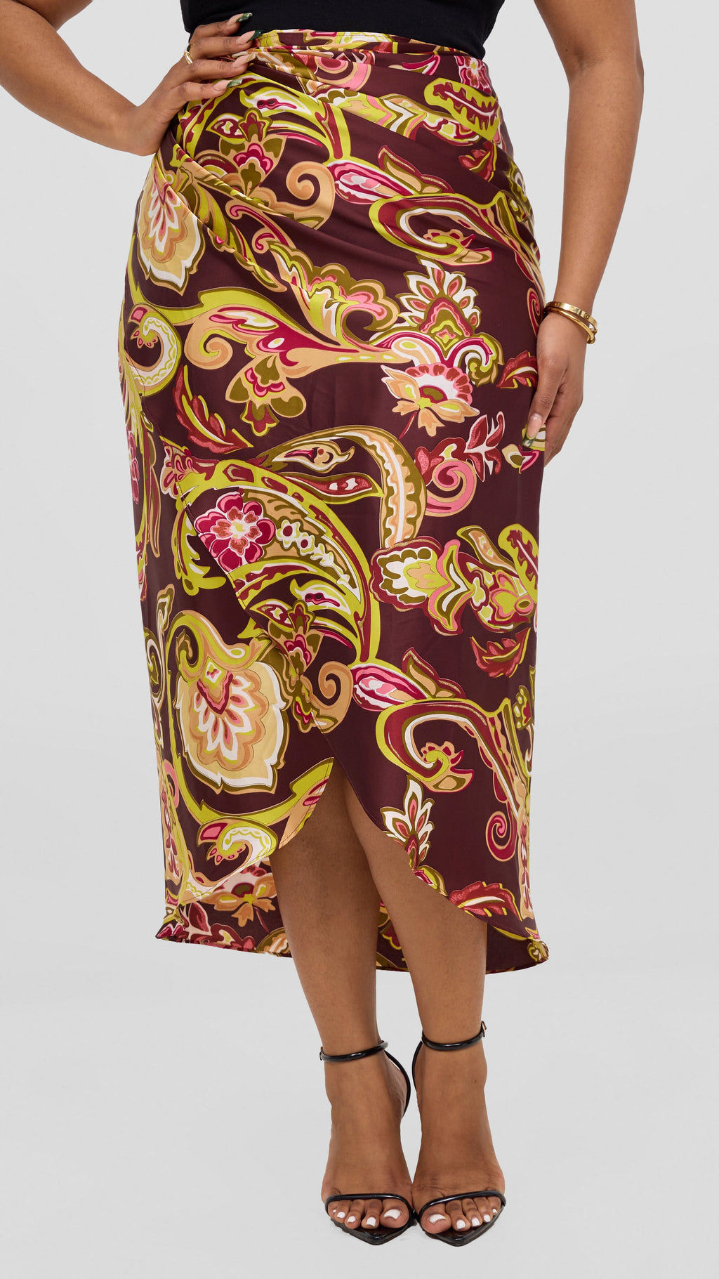 Vivo Sarong Skirt - Burgundy / Tan Print
