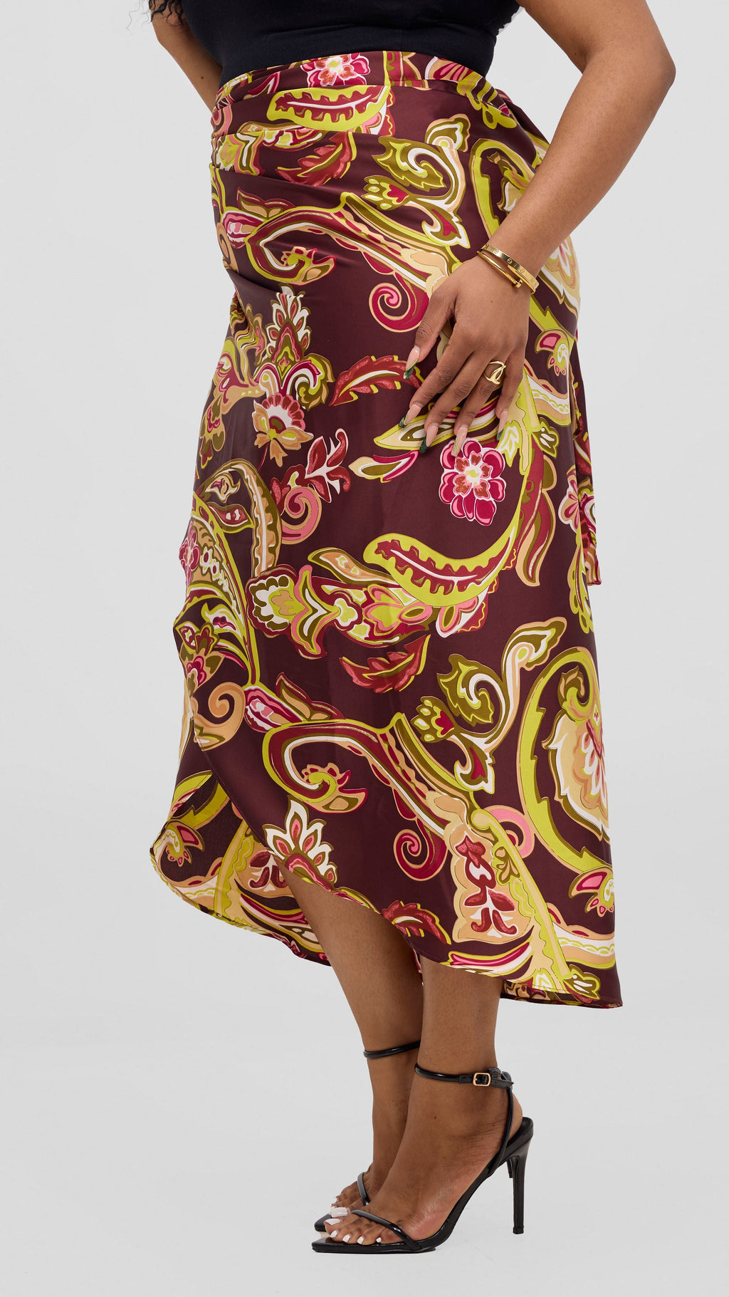 Vivo Sarong Skirt - Burgundy / Tan Print