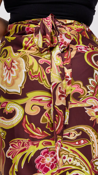 Vivo Sarong Skirt - Burgundy / Tan Print