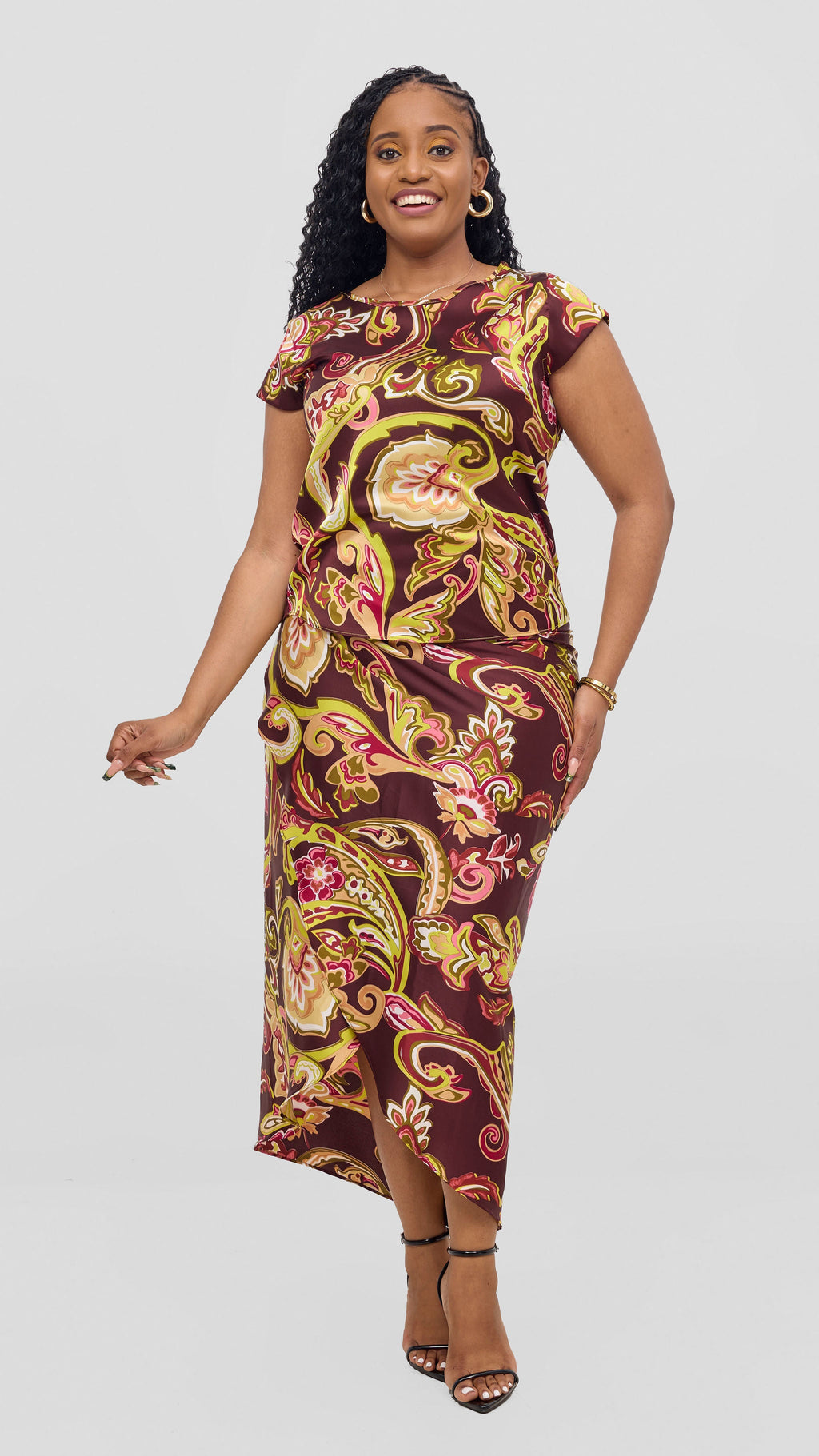 Vivo Sarong Skirt - Burgundy / Tan Print