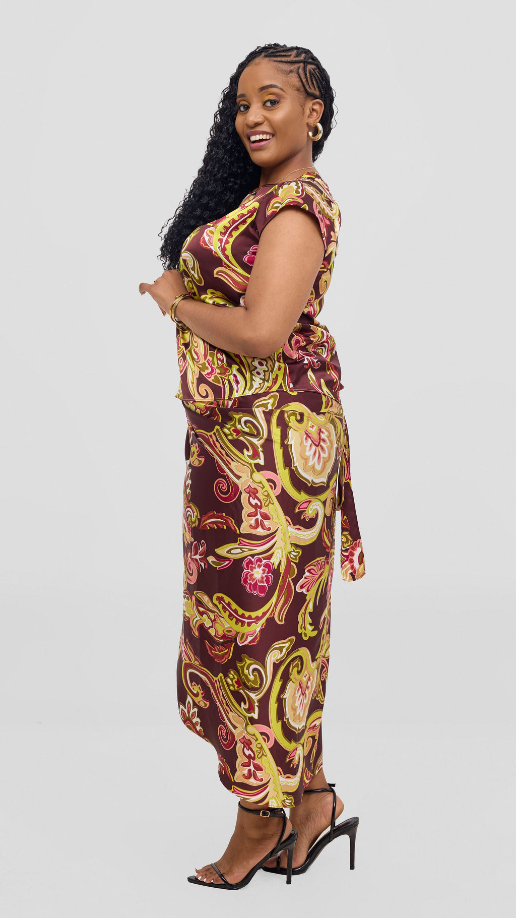 Vivo Sarong Skirt - Burgundy / Tan Print