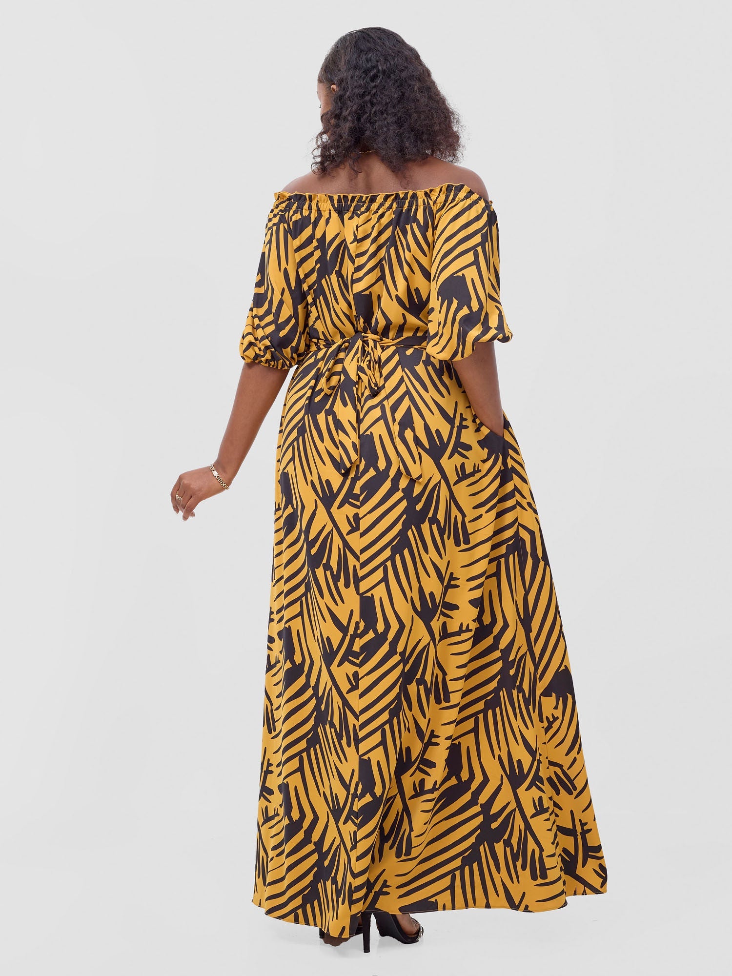 Vivo Ayla Bubble Sleeve Maxi Dress - Mustard / Black Lala Print