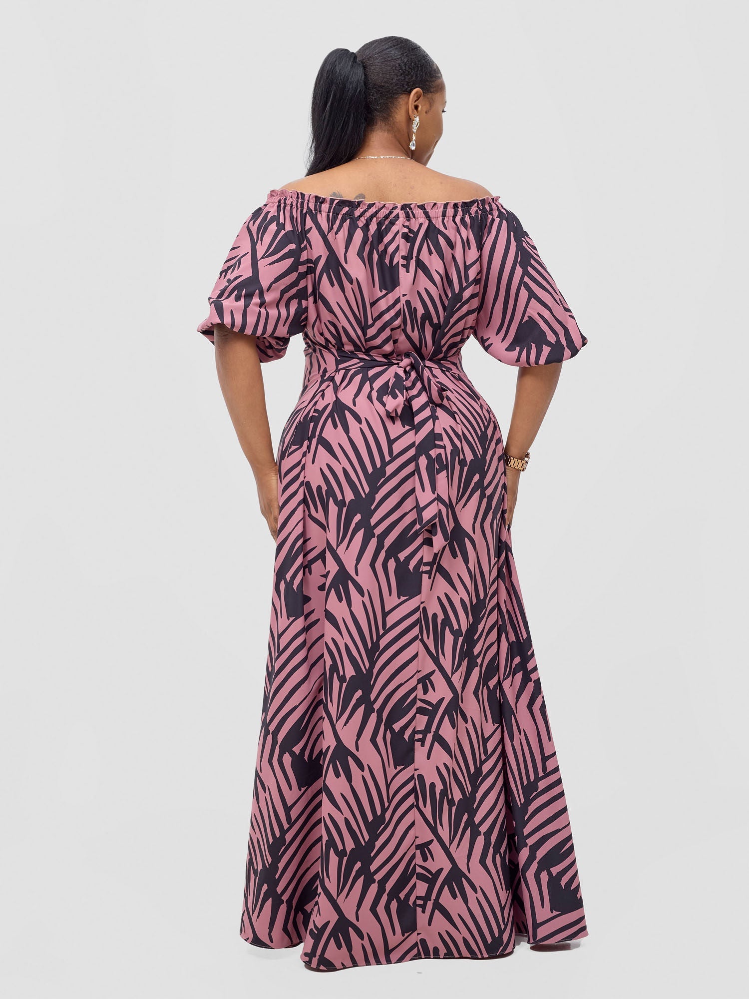 Vivo Ayla Bubble Sleeve Maxi Dress - Blush Pink/ Black Lala Print