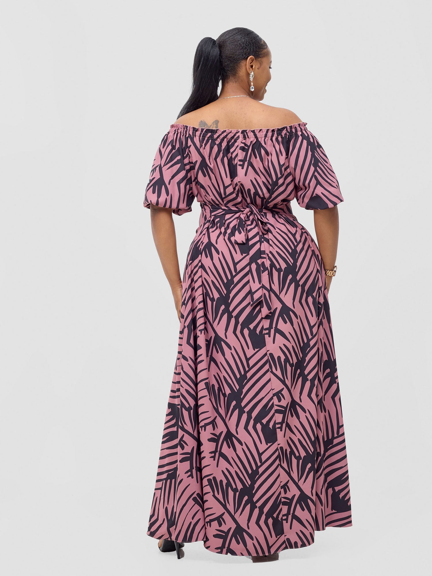 Vivo Ayla Bubble Sleeve Maxi Dress - Blush Pink/ Black Lala Print