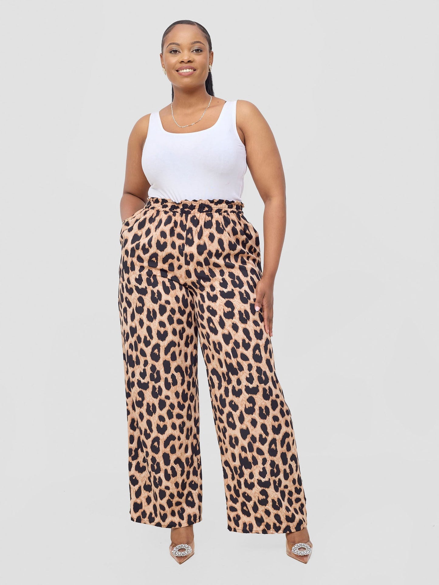 Vivo Sanali Wide Leg Pants - Taupe Animal Print