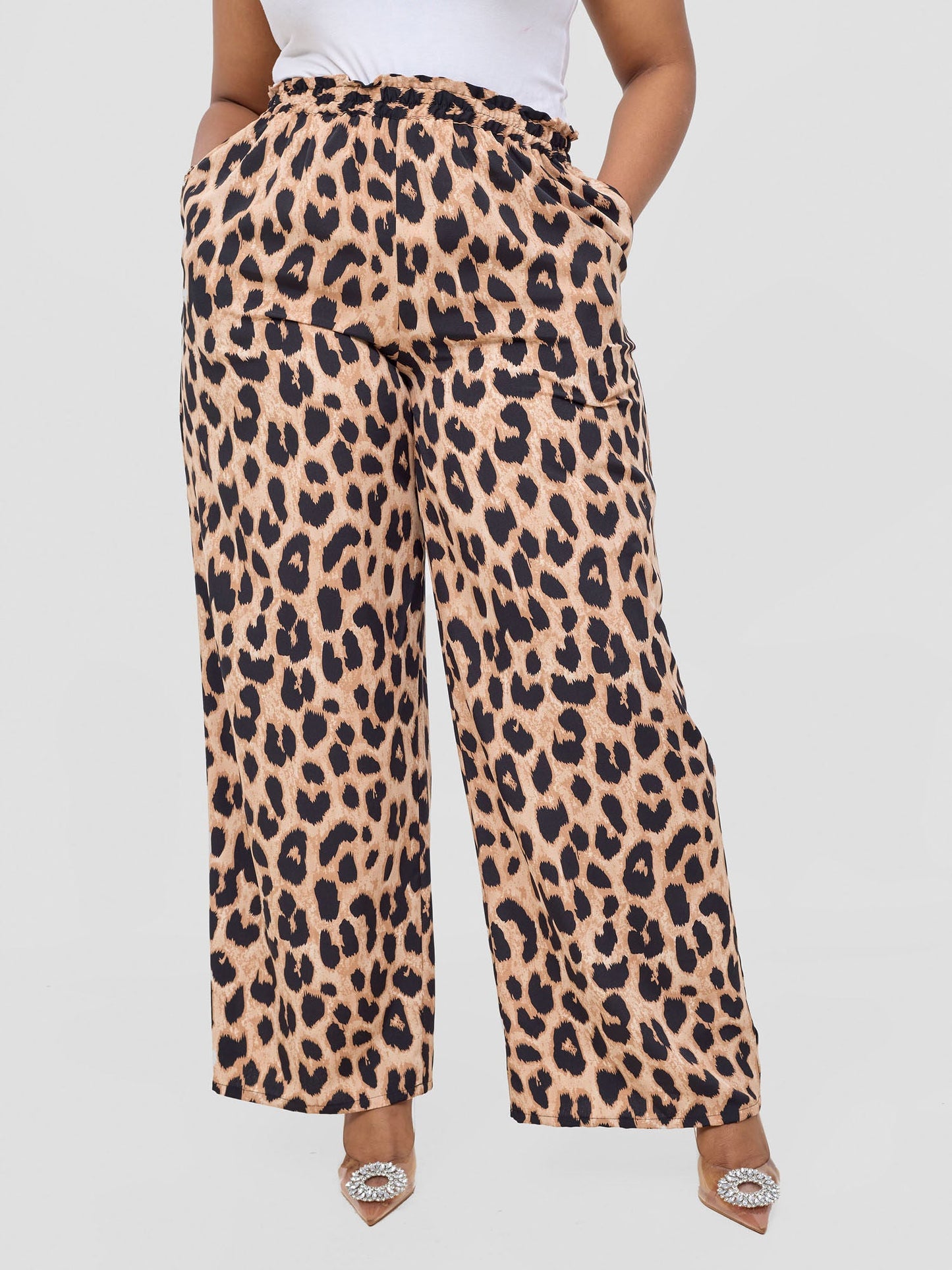 Vivo Sanali Wide Leg Pants - Taupe Animal Print