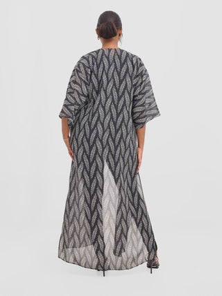 Vivo Basic Nandi A-Line Kimono - Black / White Off-white Nel Print
